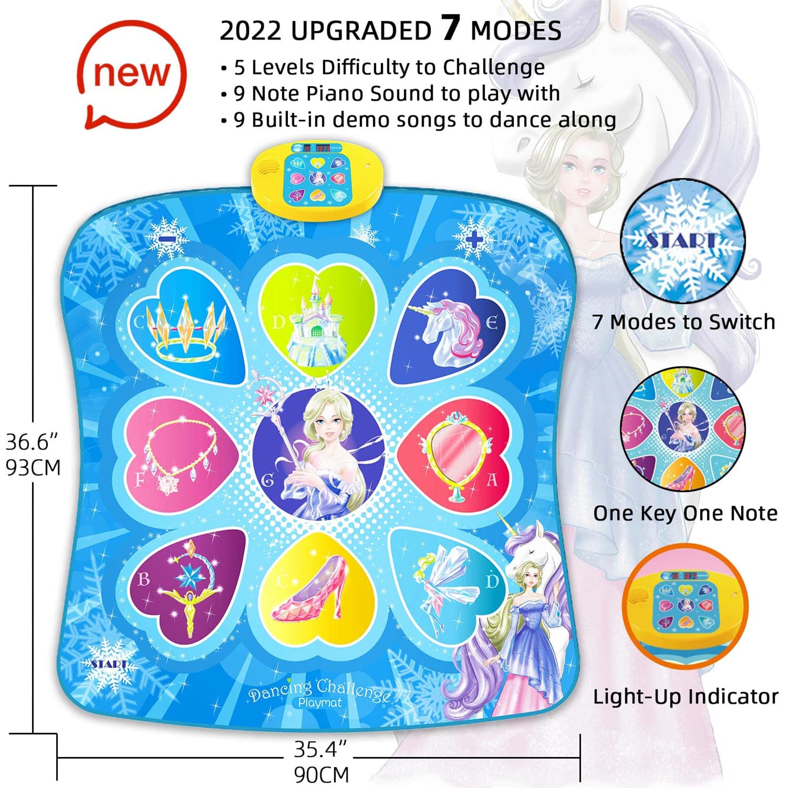 SUNLIN Dance Mat - Rhythm Step Play Mat - Dance Game Toy Pad with LED Lights, Gift for Kids Girls 3-12, Adjustable Volume, Built-in Music, 3 Challenge Levels