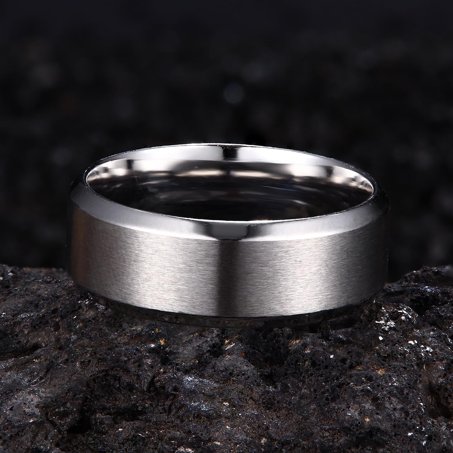 Stainless Steel Rings for Men Women 8MM Wedding Band Rings Matte Surface - Beveled Polished Edge Mens Ring Size 6-14