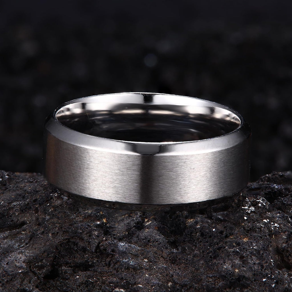Stainless Steel Rings for Men Women 8MM Wedding Band Rings Matte Surface - Beveled Polished Edge Mens Ring Size 6-14