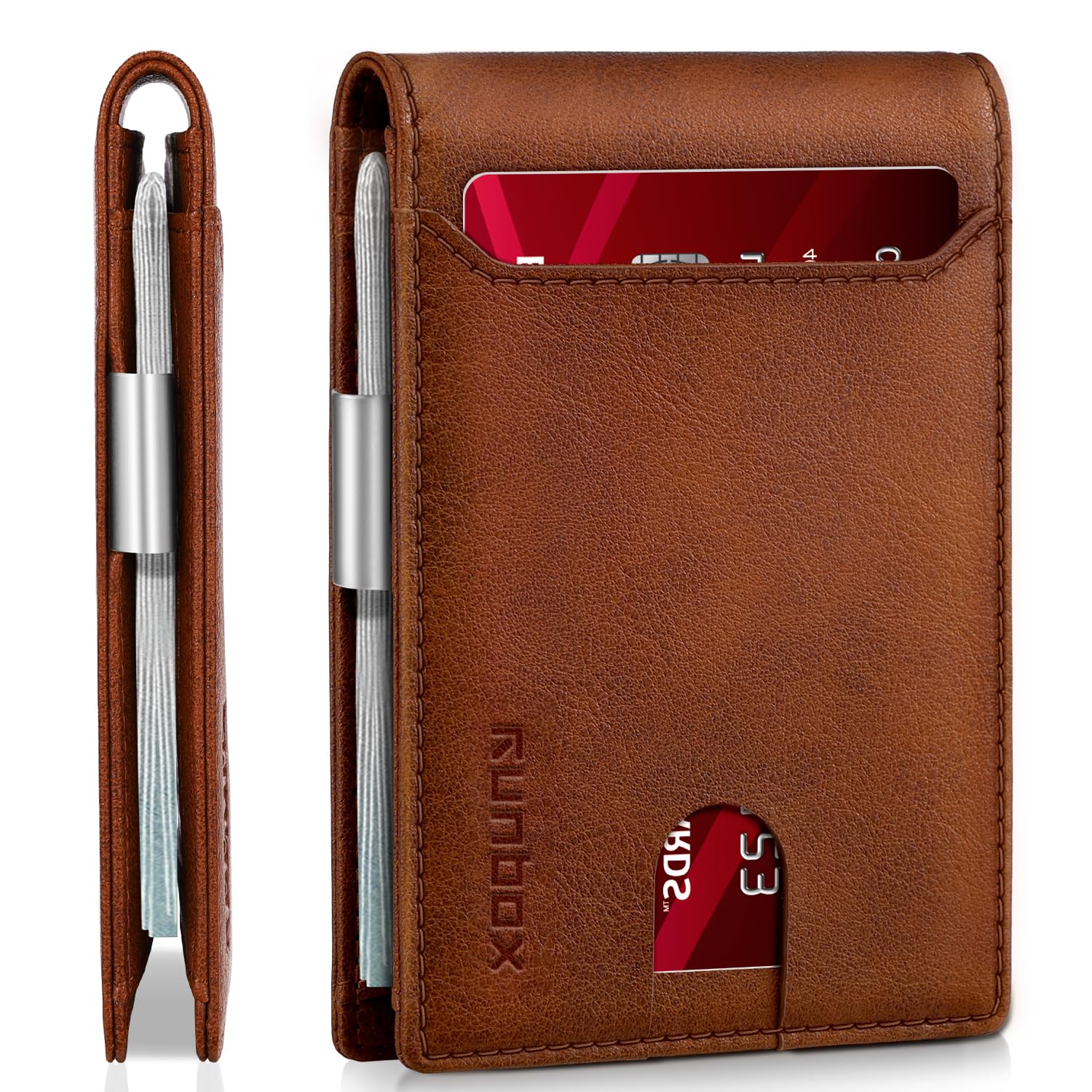 Slim Wallets for Men - Leather Money Clip Mens Wallet - RFID Blocking Front Pocket Bifold Wallet - Thin Credit Card Holder with Gift Box