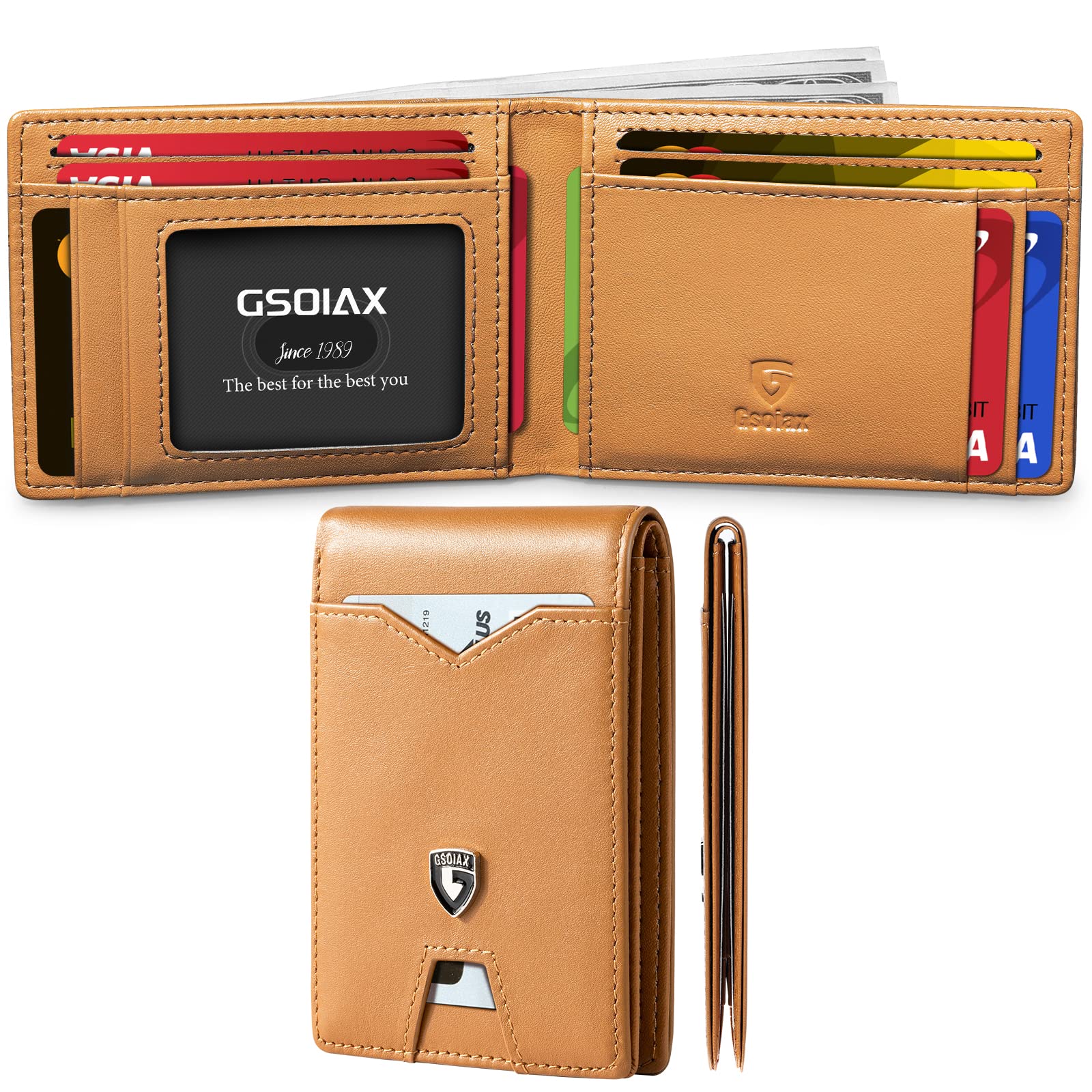 Slim Wallet for Men Rfid Blocking Leather Bifold Front Pocket Carbon Fiber Men's Money Clips Credit Card Holder With Gift Box