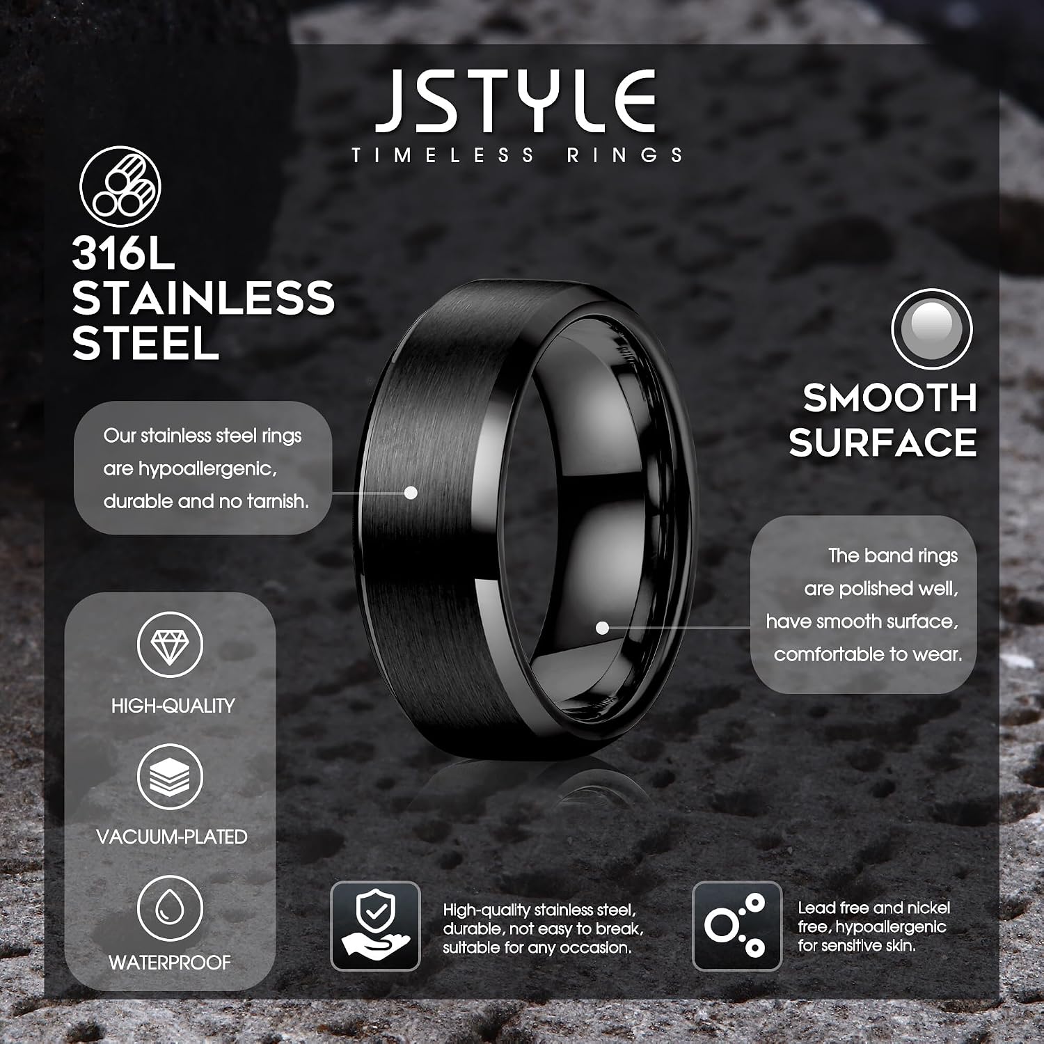 Stainless Steel Rings for Men Women 8MM Wedding Band Rings Matte Surface - Beveled Polished Edge Mens Ring Size 6-14