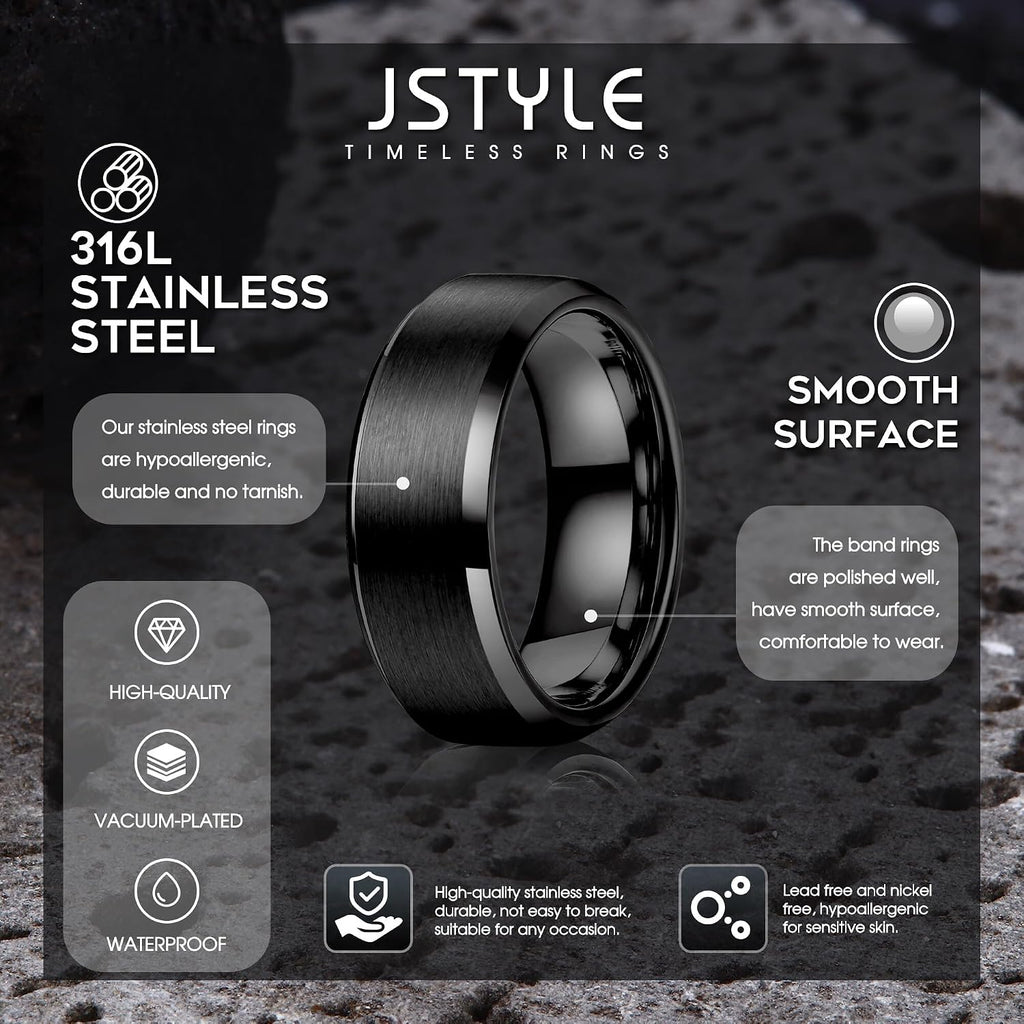 Stainless Steel Rings for Men Women 8MM Wedding Band Rings Matte Surface - Beveled Polished Edge Mens Ring Size 6-14