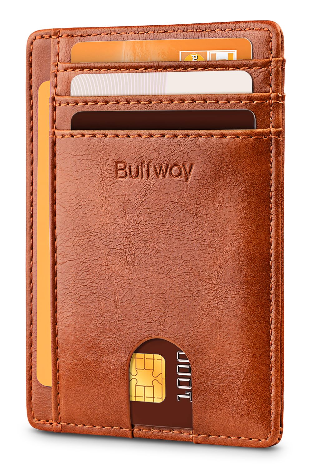Slim Minimalist Front Pocket RFID Blocking Leather Wallets for Men and Women - Carbon Fiber Black