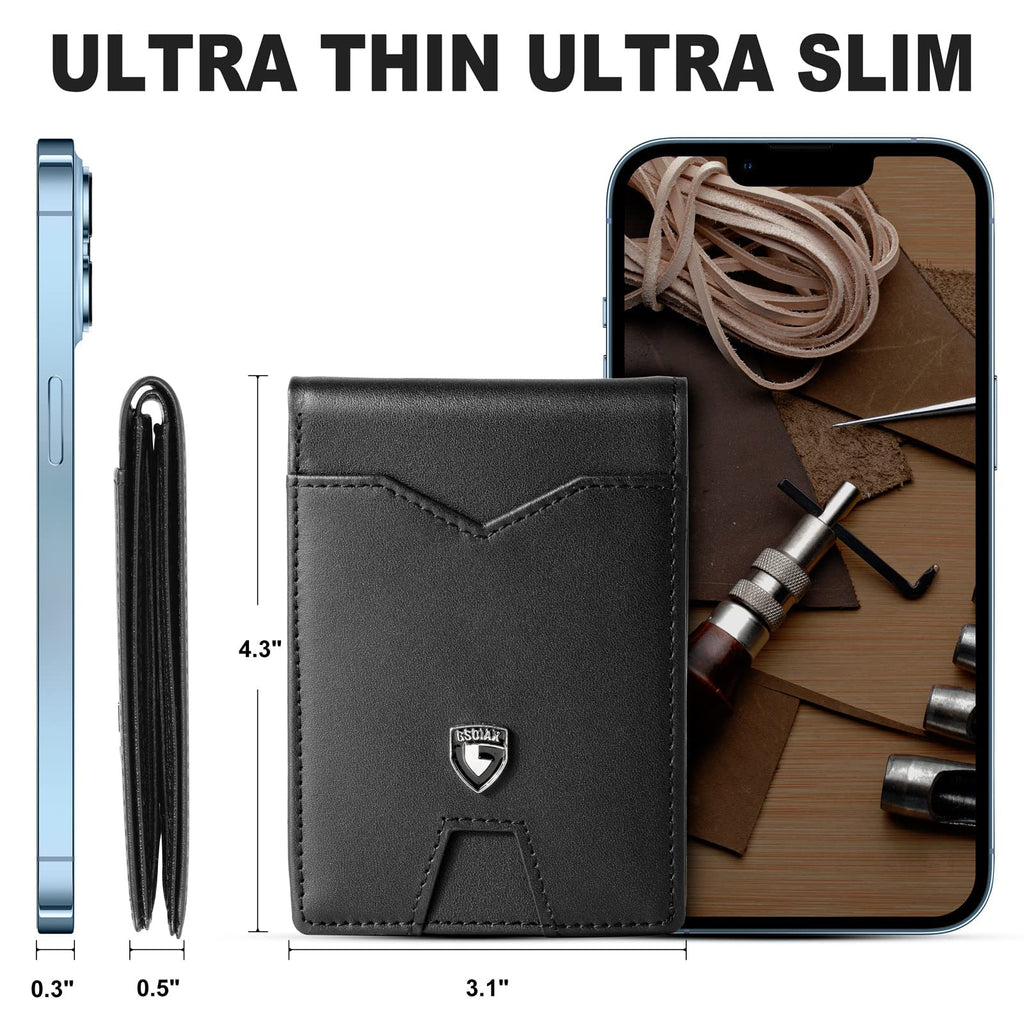 Slim Wallet for Men Rfid Blocking Leather Bifold Front Pocket Carbon Fiber Men's Money Clips Credit Card Holder With Gift Box
