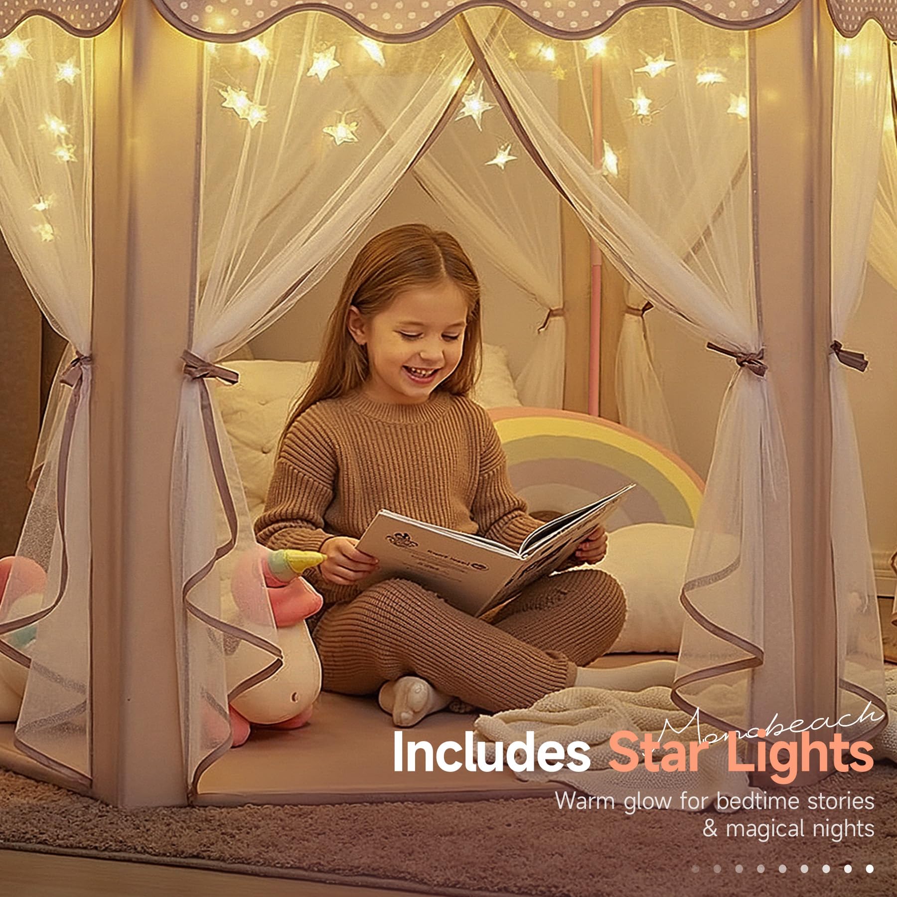 Monobeach Princess Tent Girls Large Playhouse Kids Castle Play Tent with Star Lights Toy for Children Indoor and Outdoor Games, 55'' x 53'' (DxH)