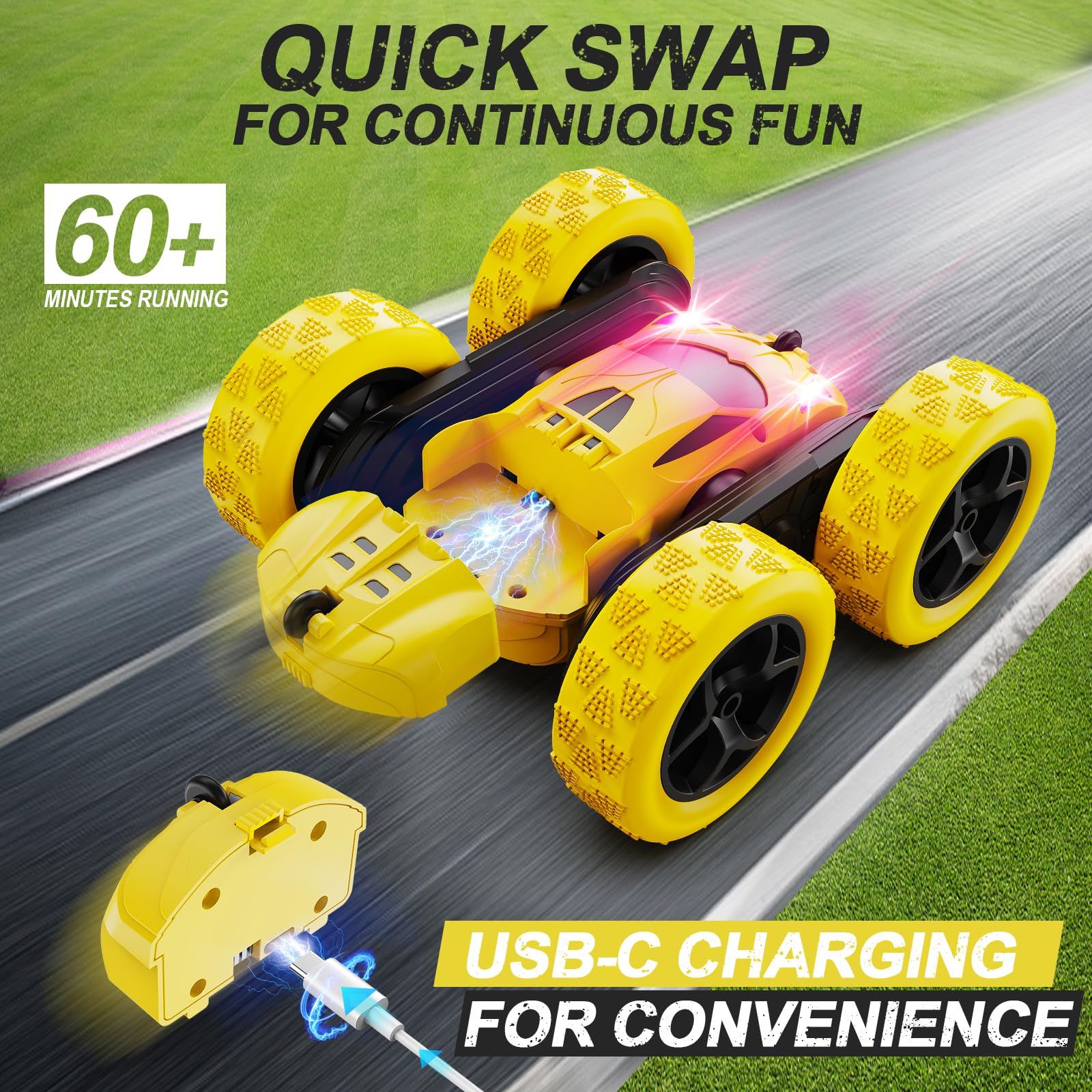 QUNREDA RC Cars, Pink Remote Control Car for Girls, 2.4 GHZ Double Sided RC Stunt Car 360° Rotating Remote Control Crawler with Headlights Car Toys for 6 7 8 9 10 11 12 Girls Birthday Gift Grandkids