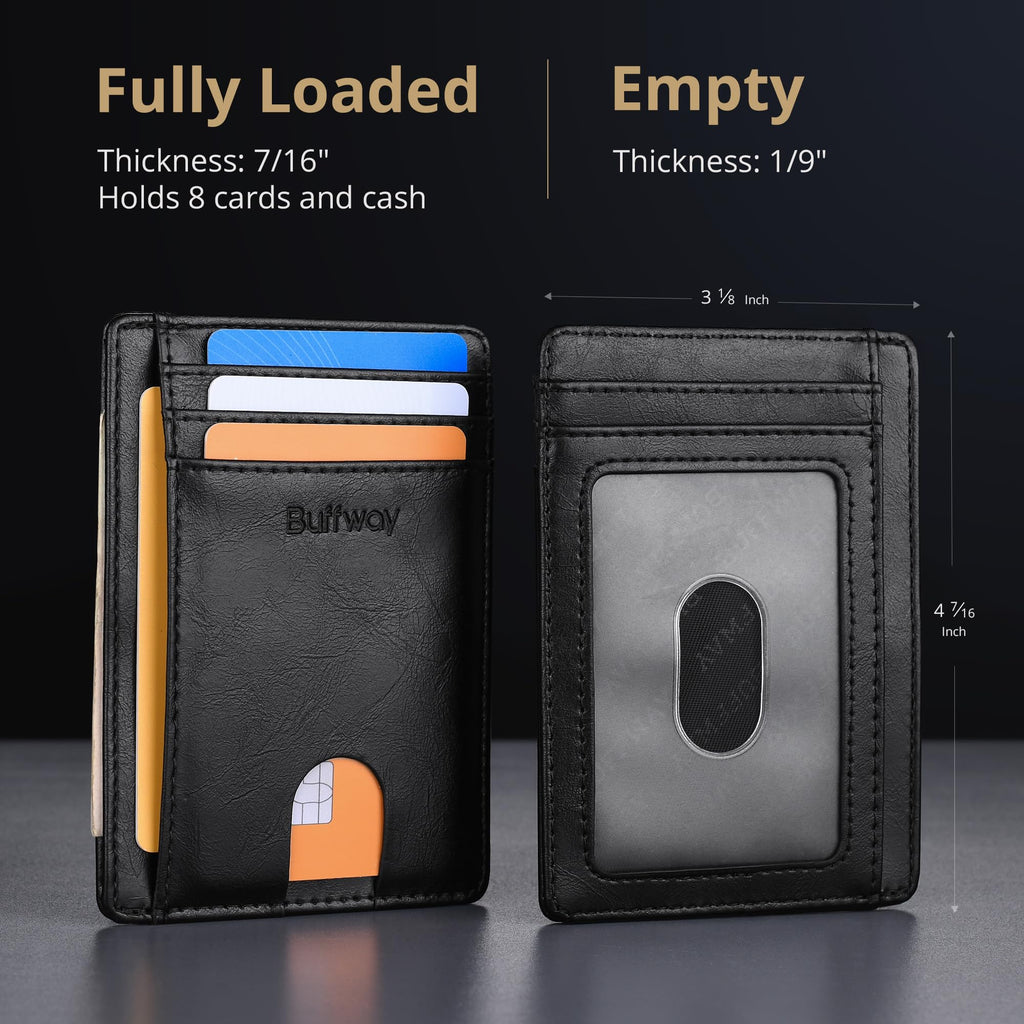 Slim Minimalist Front Pocket RFID Blocking Leather Wallets for Men and Women - Carbon Fiber Black