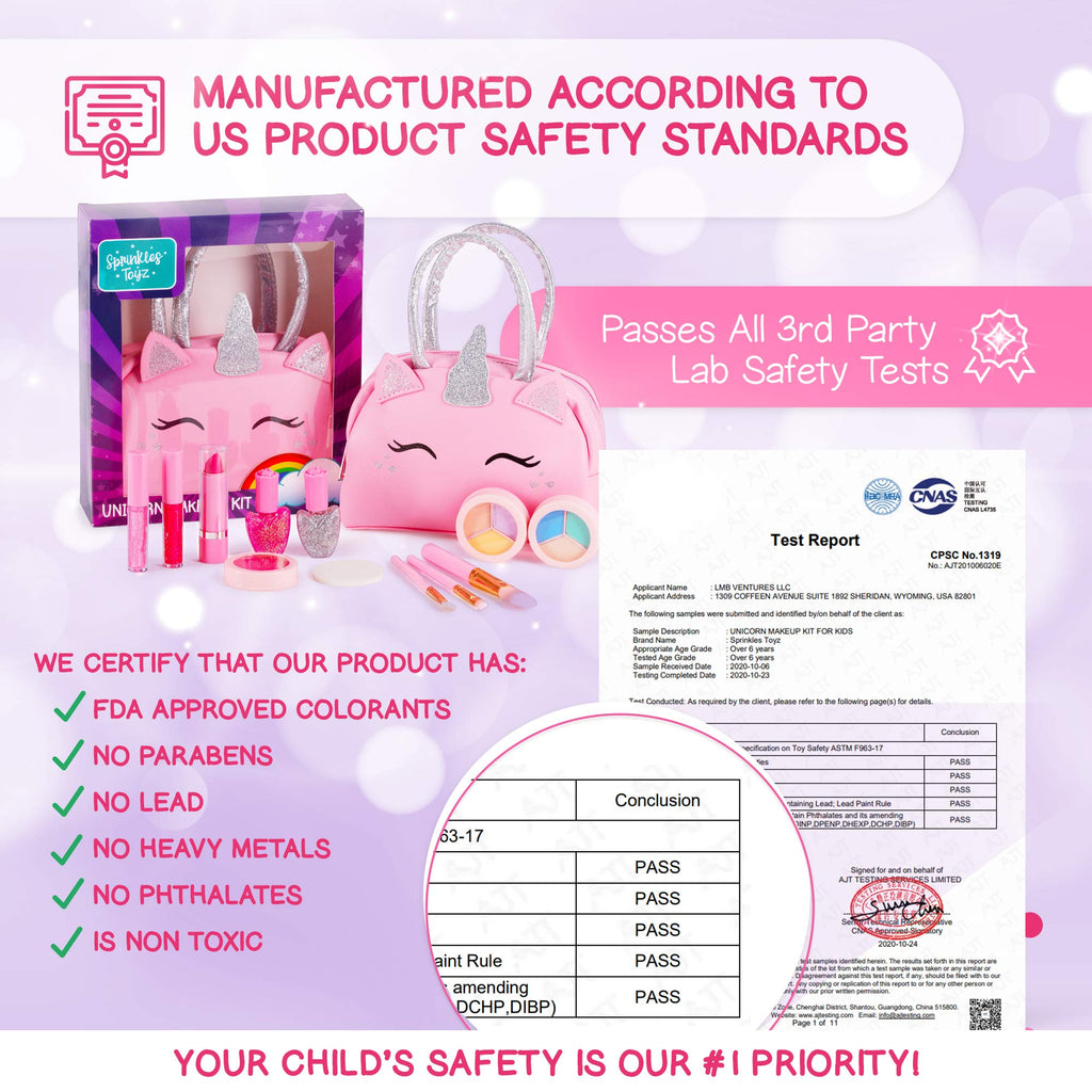 Kids Real Makeup Kit with Pink Unicorn Purse, Non Toxic Washable Make Up Set - Unicorn Toys for Girls Age 4-6, Girls Easter Basket Stuffers, Easter Gifts for Kids, Girl Gift Ages 3 4 5 6 7 8 Years Old