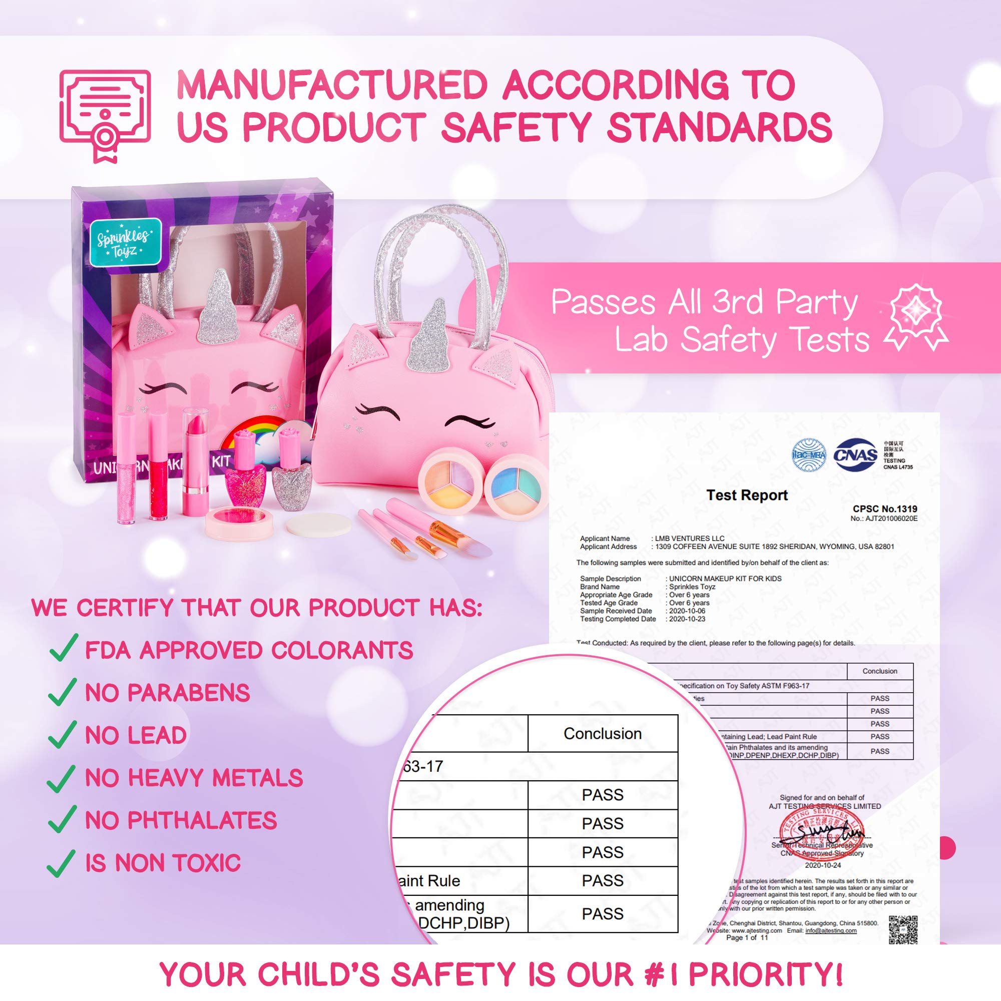 Kids Real Makeup Kit with Pink Unicorn Purse, Non Toxic Washable Make Up Set - Unicorn Toys for Girls Age 4-6, Girls Easter Basket Stuffers, Easter Gifts for Kids, Girl Gift Ages 3 4 5 6 7 8 Years Old