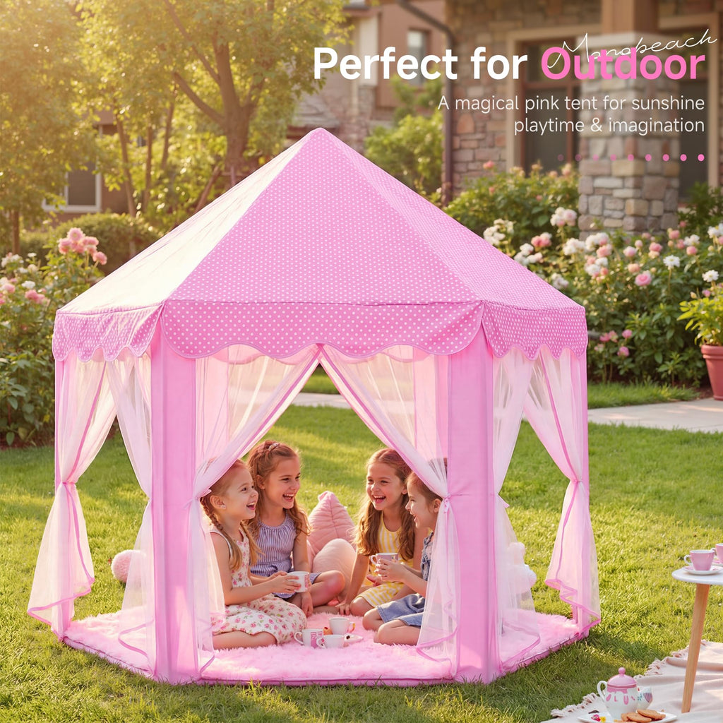 Monobeach Princess Tent Girls Large Playhouse Kids Castle Play Tent with Star Lights Toy for Children Indoor and Outdoor Games, 55'' x 53'' (DxH)