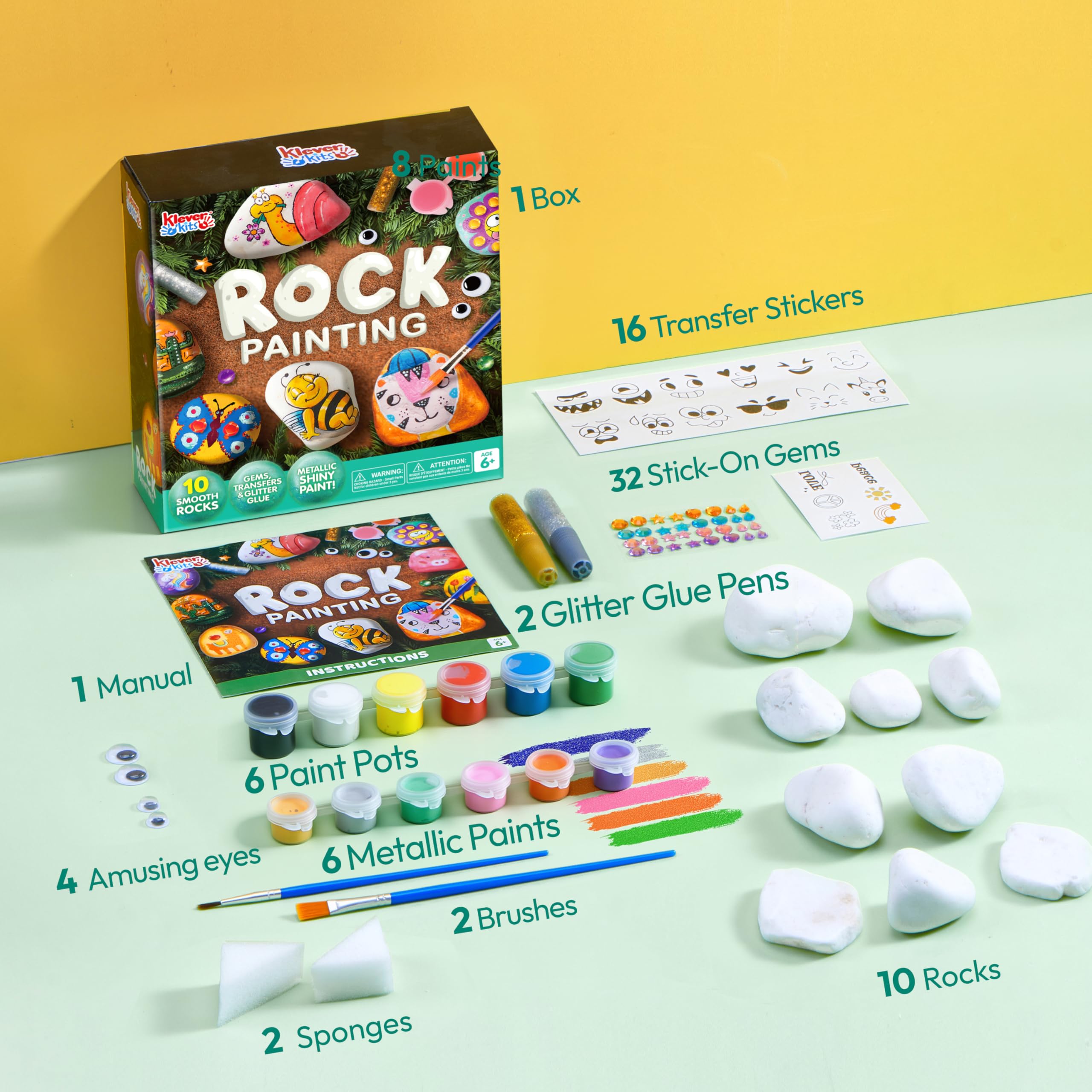 Rock Painting Kit- Glow in The Dark Rock Kit, Arts and Crafts for Kids Ages 6-12, Art Supplies Toy , Kids Craft Paint Kits, Arts & Crafts for Boys Girls Birthday Party Gift Toy