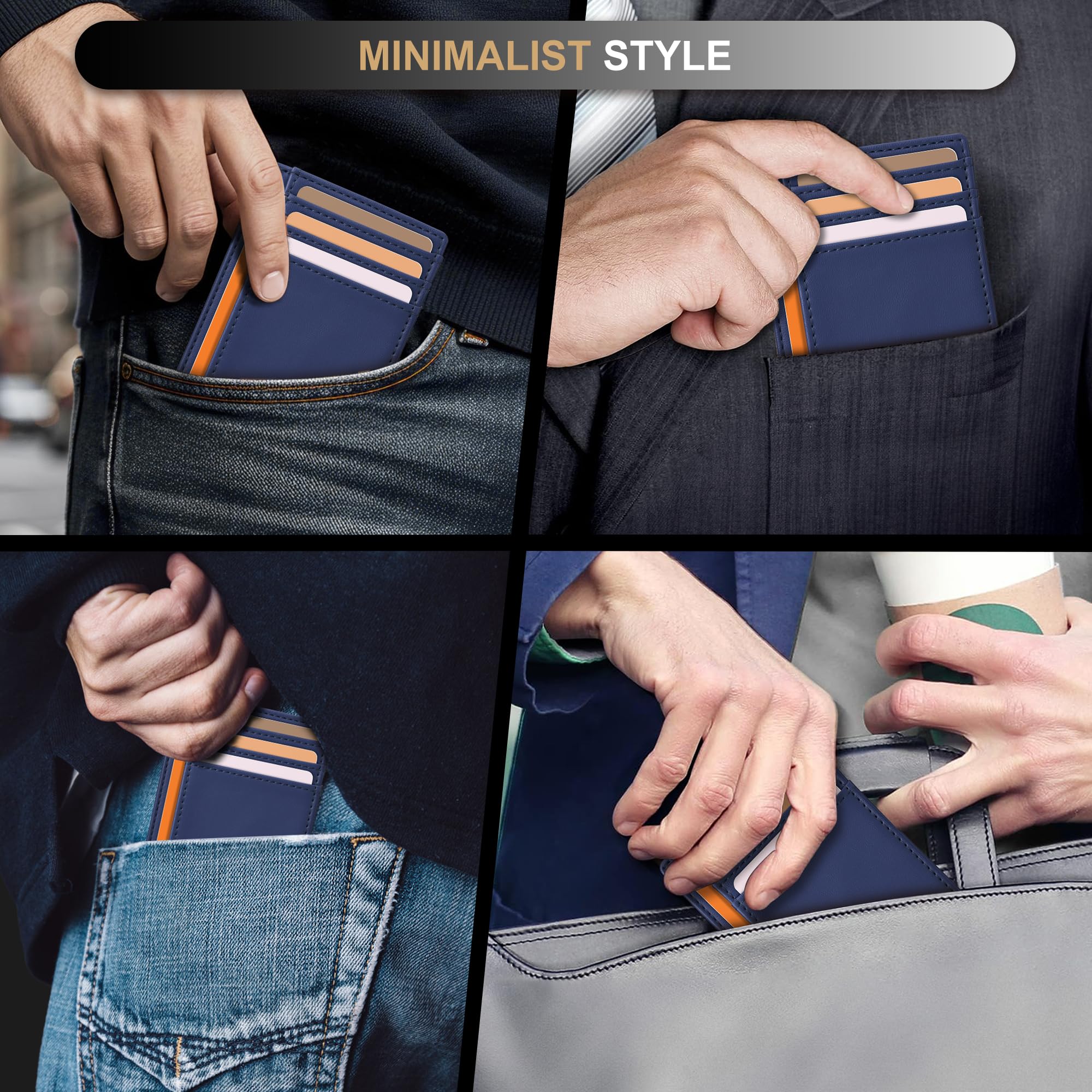Slim Wallet Front Pocket Minimalist Leather RFID Blocking Medium Size