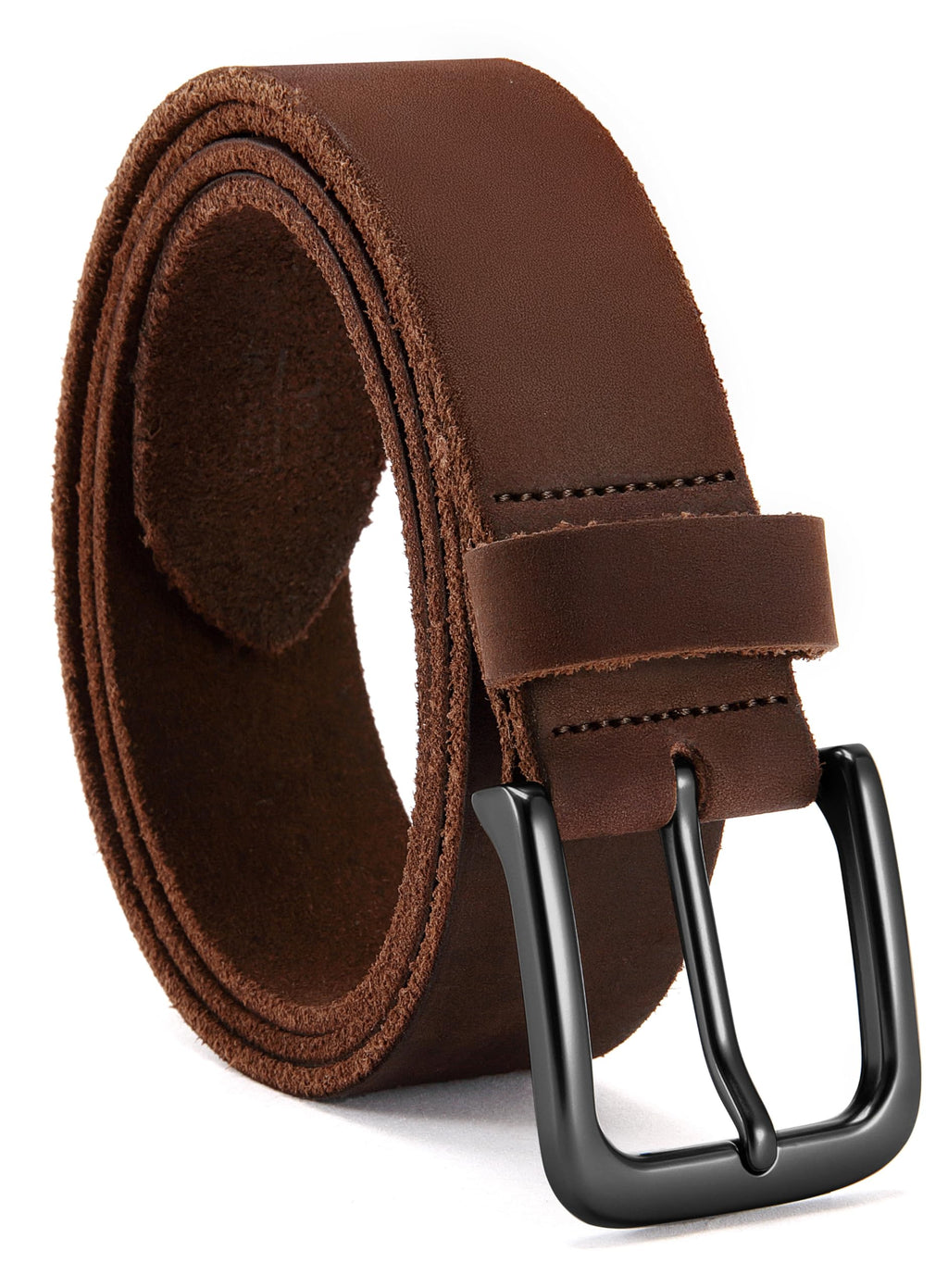 Mens Belts Casual for Jeans - Full-Grain Leather, Durable Cowhide | Solid Buckle, Classic Style, Handmade, Daily Wear, Gift Box