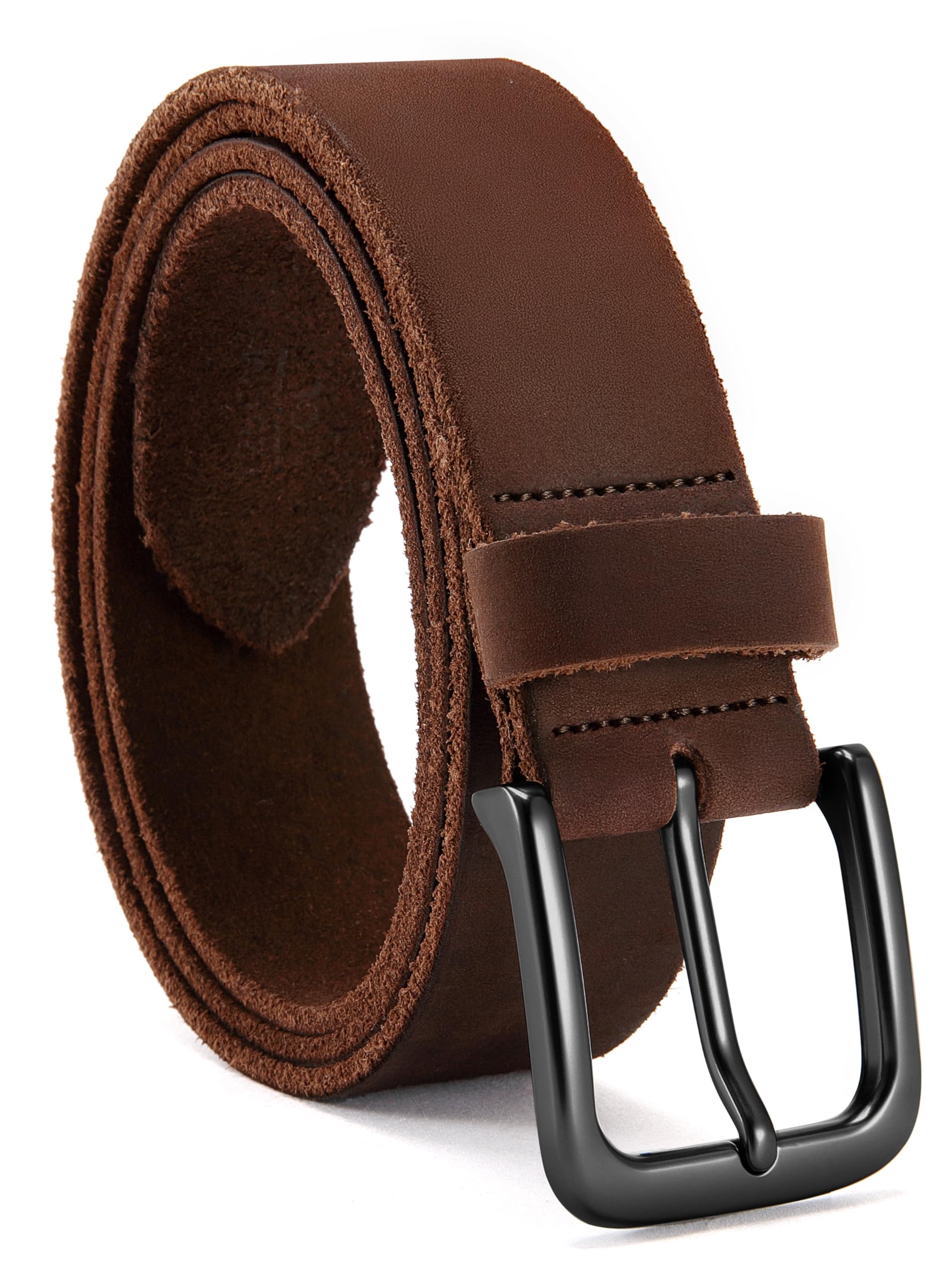 Mens Belts Casual for Jeans - Full-Grain Leather, Durable Cowhide | Solid Buckle, Classic Style, Handmade, Daily Wear, Gift Box