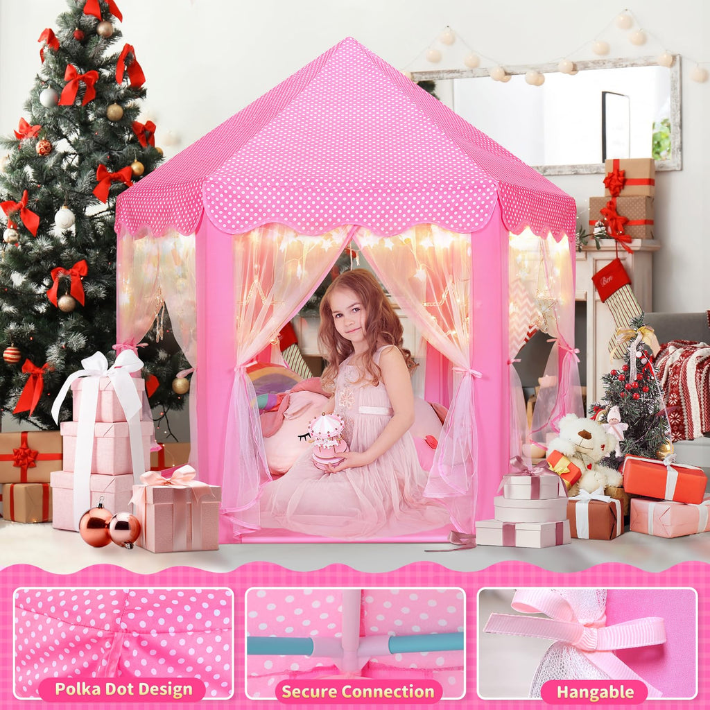 Monobeach Princess Tent Girls Large Playhouse Kids Castle Play Tent with Star Lights Toy for Children Indoor and Outdoor Games, 55'' x 53'' (DxH)