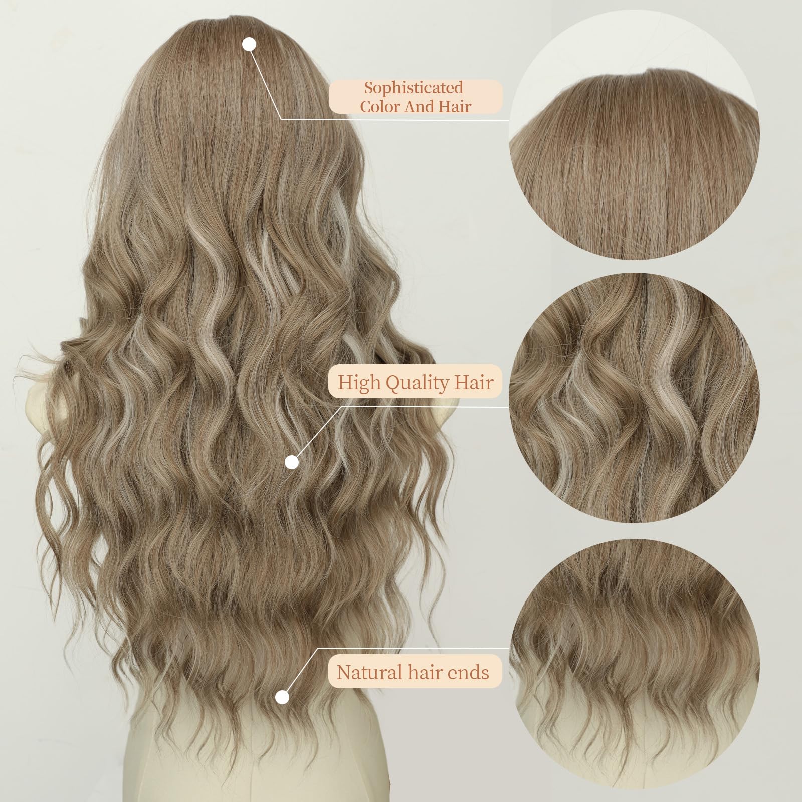 Long Brown Mixed Blonde Wavy Wig 4x1 Lace Natural Hairline Middle Part Curly Heat-Resistant Synthetic Fiber for Women & Beginners Daily Party Use 26In
