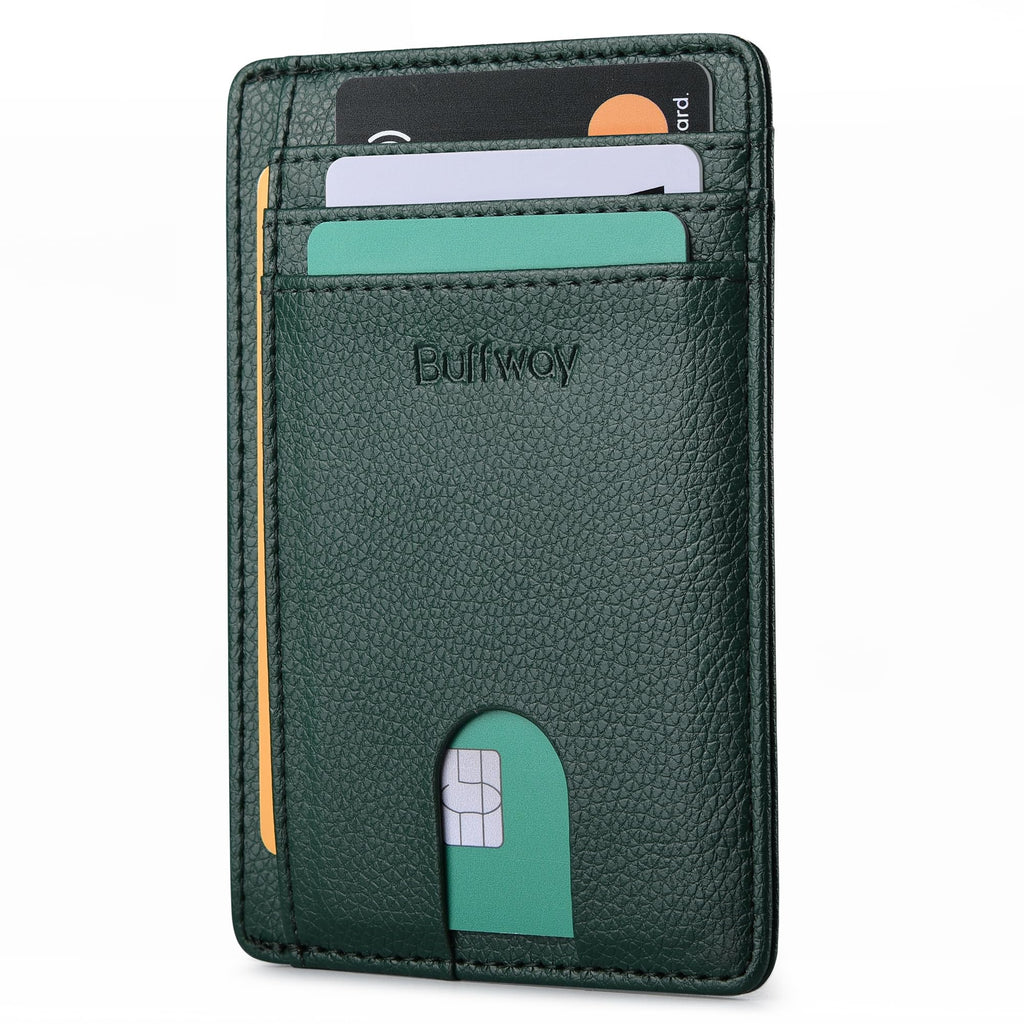 Slim Minimalist Front Pocket RFID Blocking Leather Wallets for Men and Women - Carbon Fiber Black