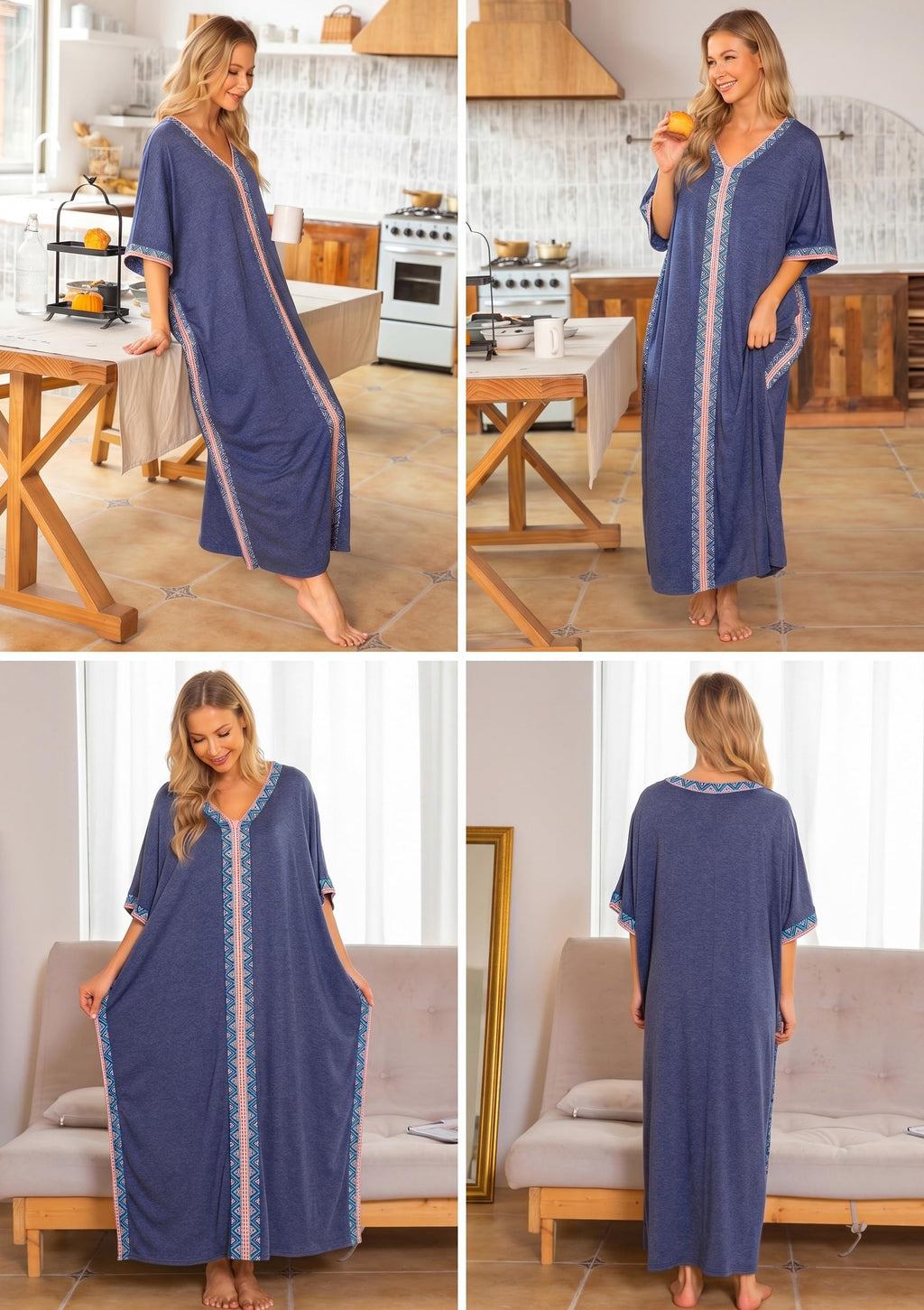 Women Nightgowns Cotton Caftan House Dress Short Sleeve Sleepwear Vacation Beach Moo Moos Dress with Pockets