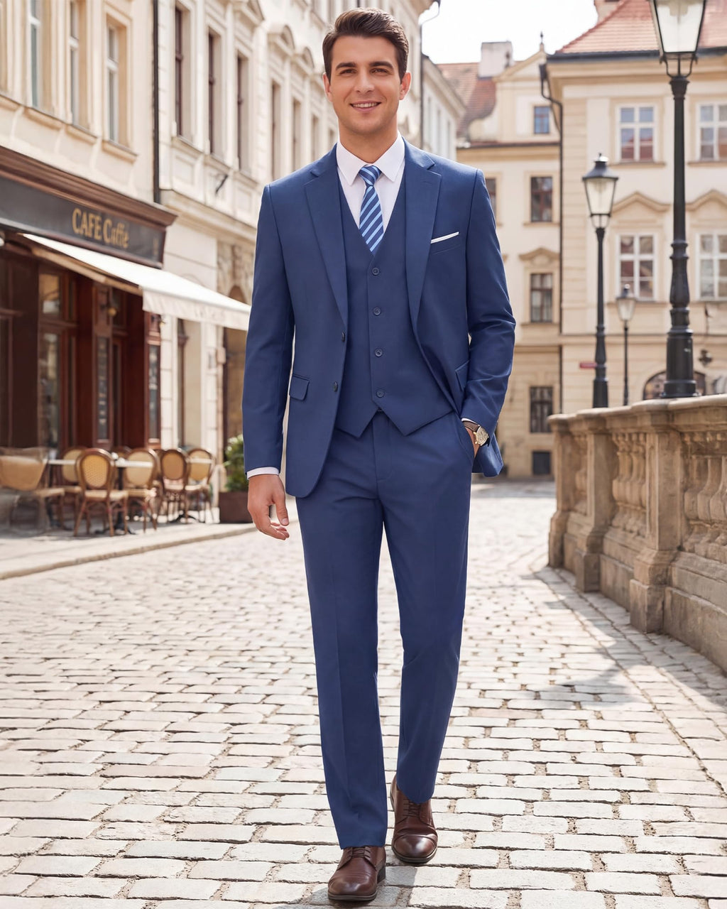 Men's Slim Fit 3 Piece Suits Two Button Blazer Vest & Pants Tuxedo Set for Business Wedding Party