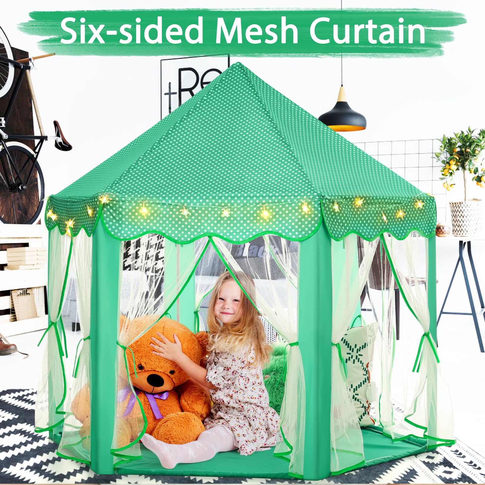 Monobeach Princess Tent Girls Large Playhouse Kids Castle Play Tent with Star Lights Toy for Children Indoor and Outdoor Games, 55'' x 53'' (DxH)
