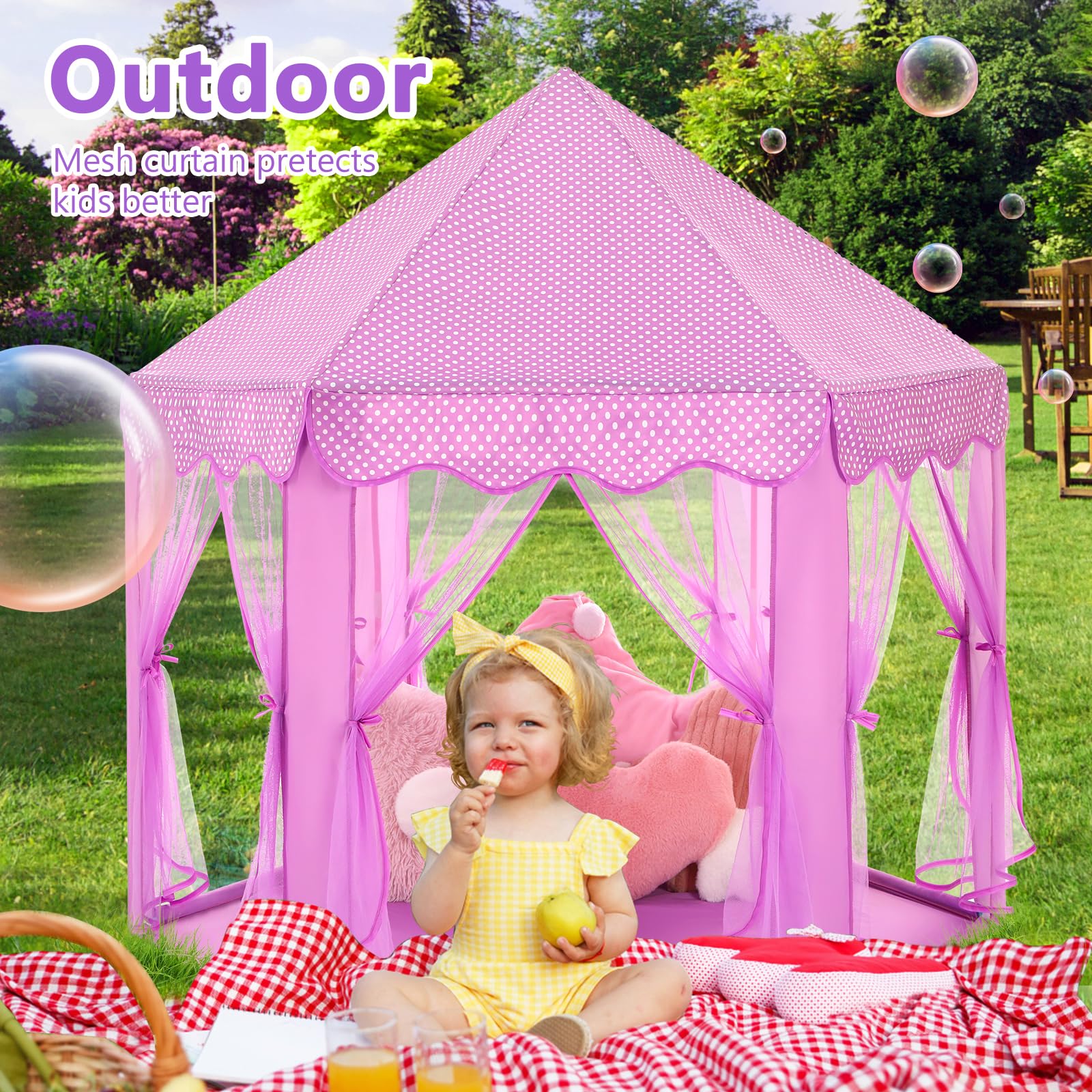 Monobeach Princess Tent Girls Large Playhouse Kids Castle Play Tent with Star Lights Toy for Children Indoor and Outdoor Games, 55'' x 53'' (DxH)