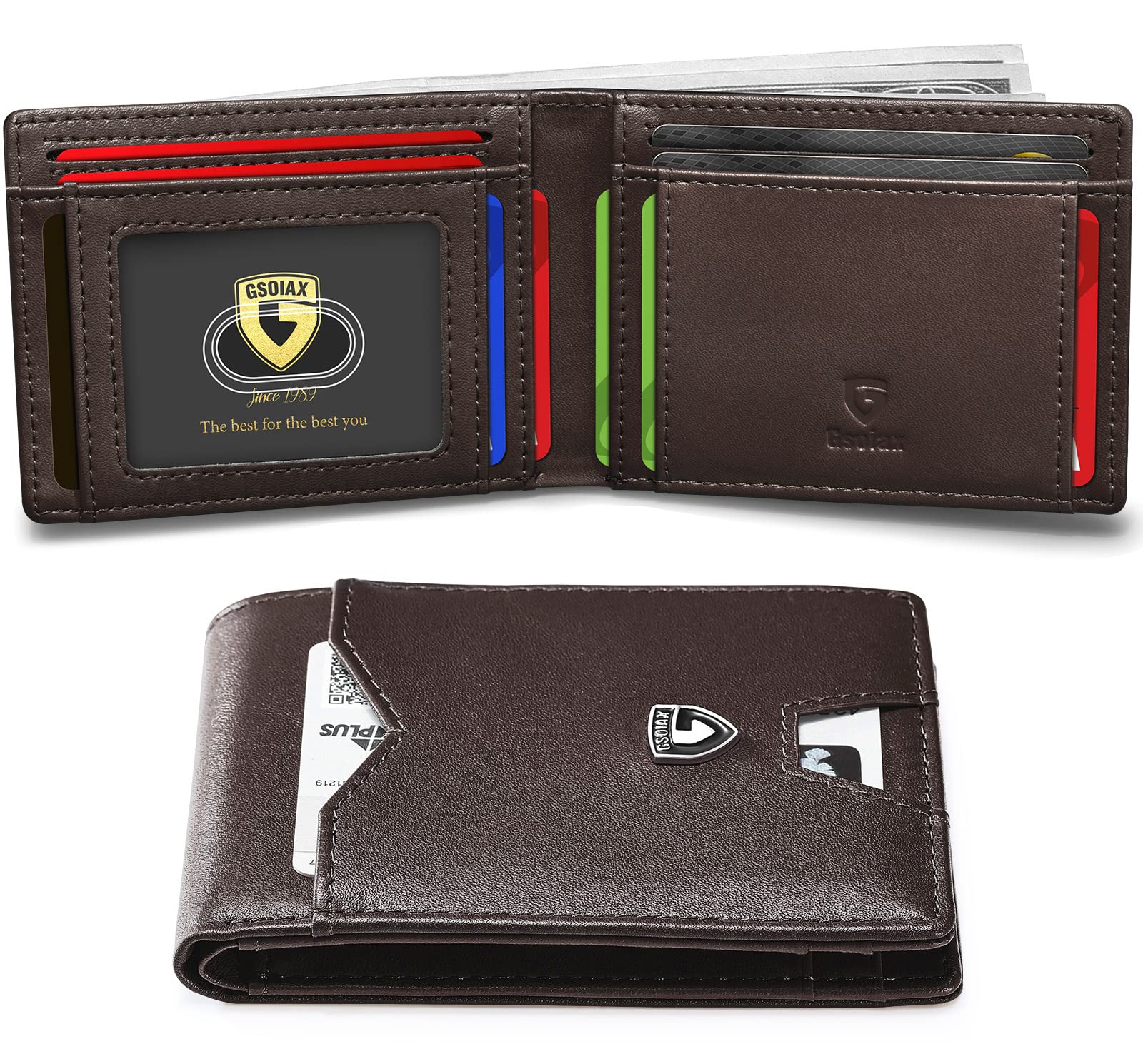 Slim Wallet for Men Rfid Blocking Leather Bifold Front Pocket Carbon Fiber Men's Money Clips Credit Card Holder With Gift Box