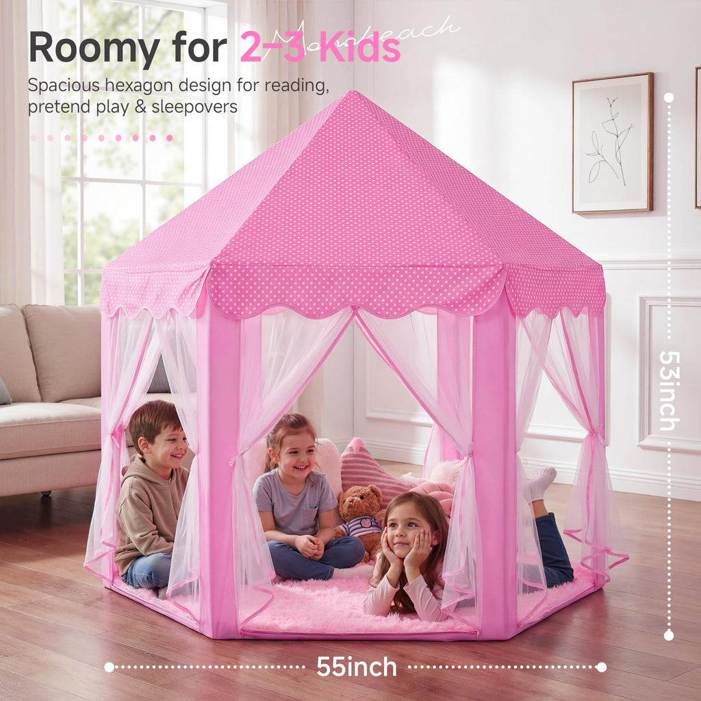 Monobeach Princess Tent Girls Large Playhouse Kids Castle Play Tent with Star Lights Toy for Children Indoor and Outdoor Games, 55'' x 53'' (DxH)