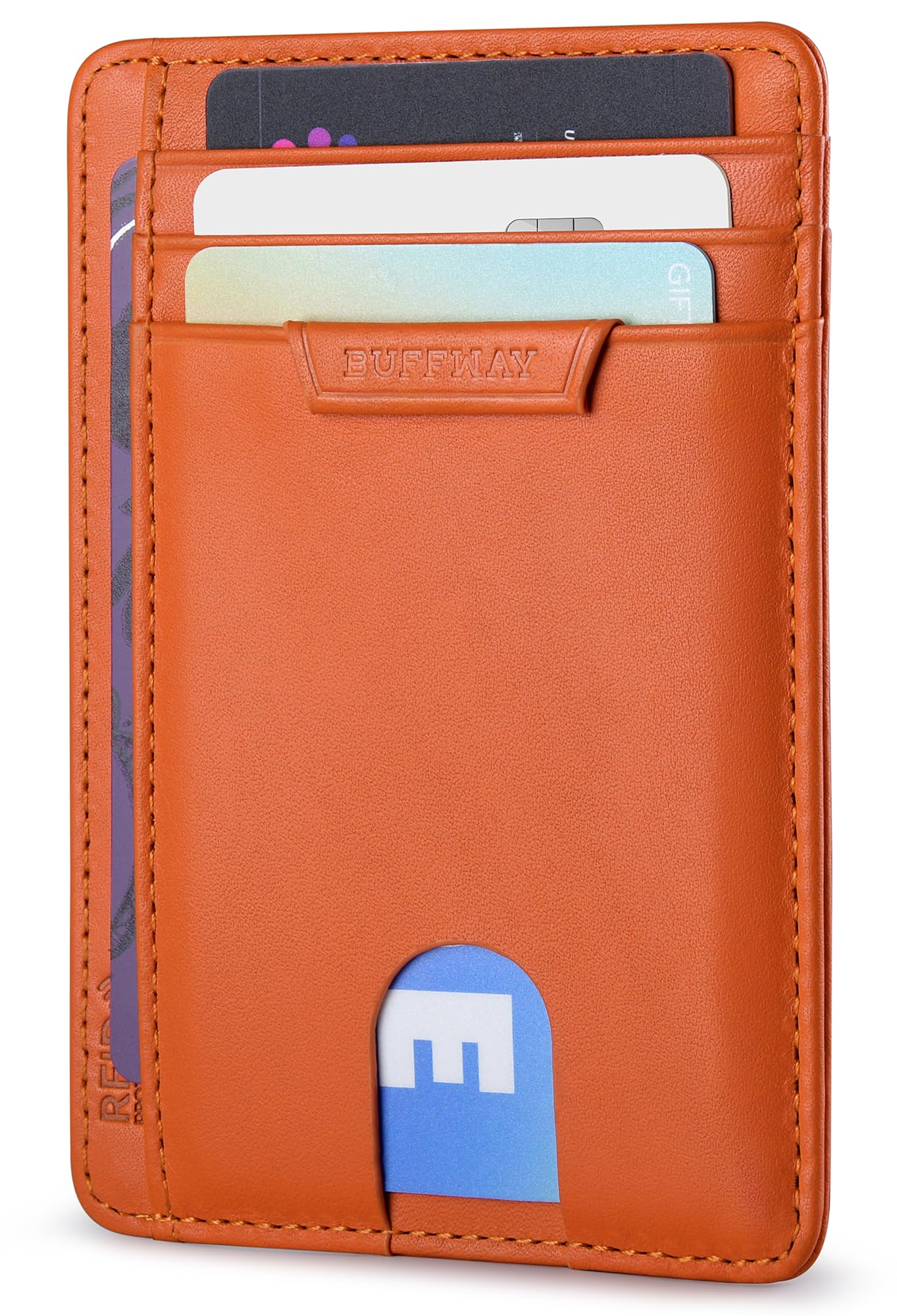 Slim Minimalist Front Pocket RFID Blocking Leather Wallets for Men and Women - Carbon Fiber Black