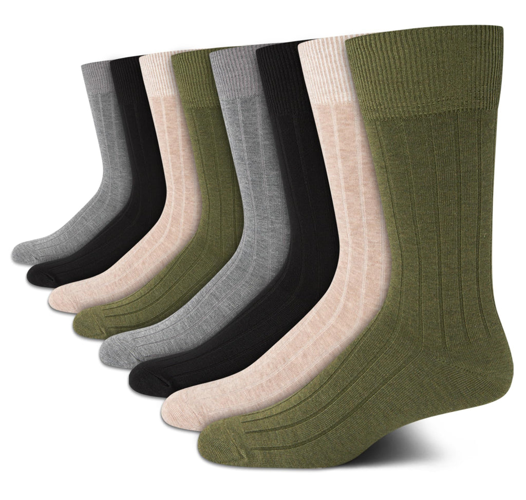 Mens Dress Socks - 8 Pack Breathable Cotton Blend Work Crew Socks for Men for Casual Business & Formal Wear
