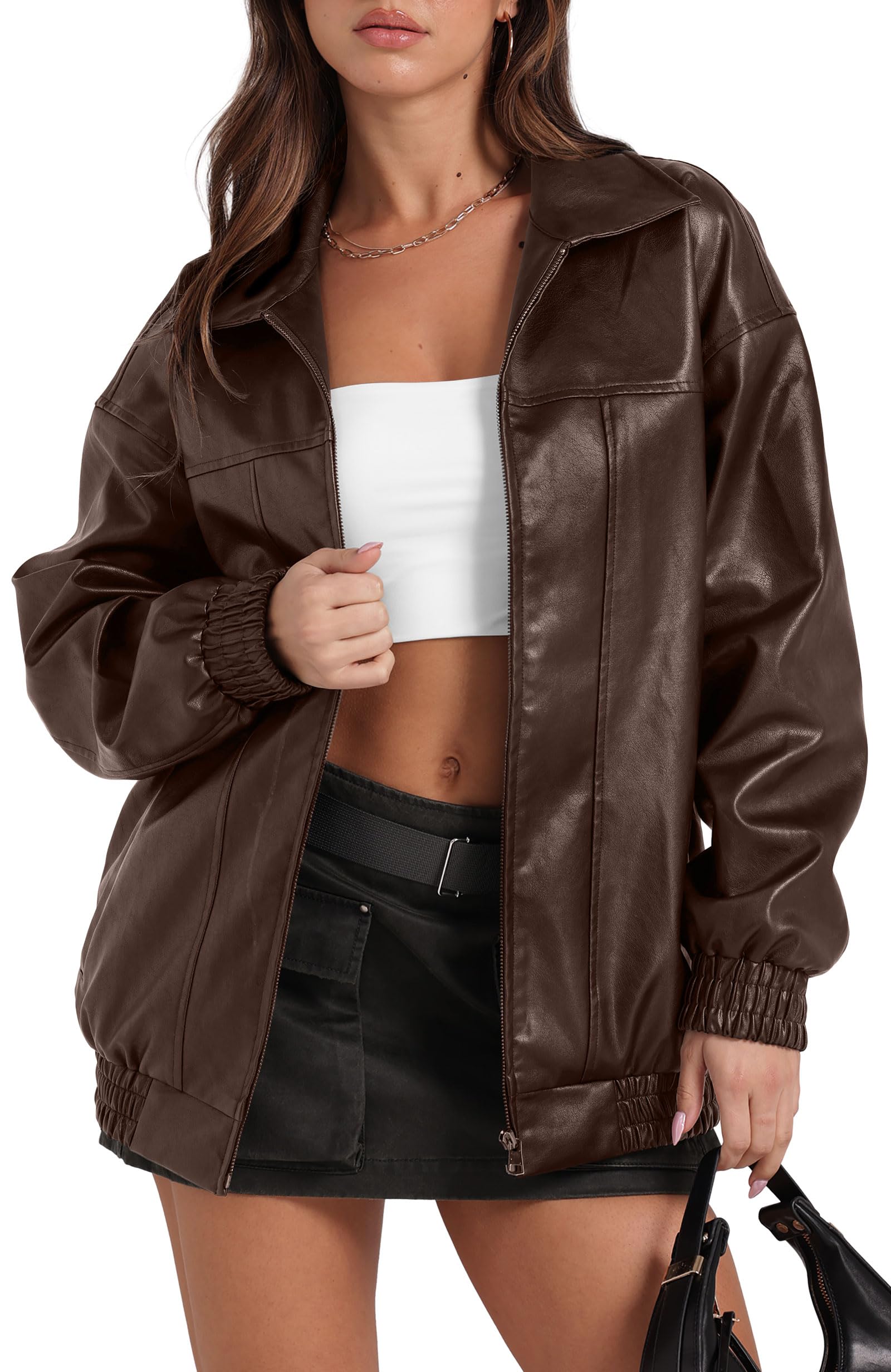 Leather Jacket Women Faux Oversized Motorcycle Bomber Coats 2025 Fall Fashion Outfits Winter Clothes