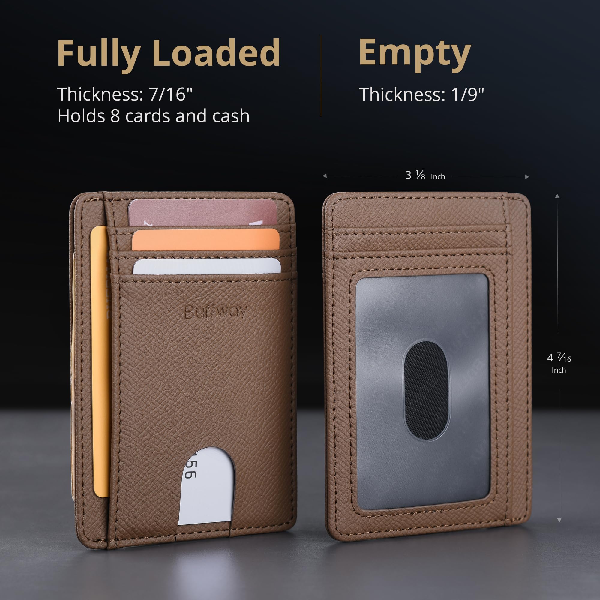 Slim Minimalist Front Pocket RFID Blocking Leather Wallets for Men and Women - Carbon Fiber Black