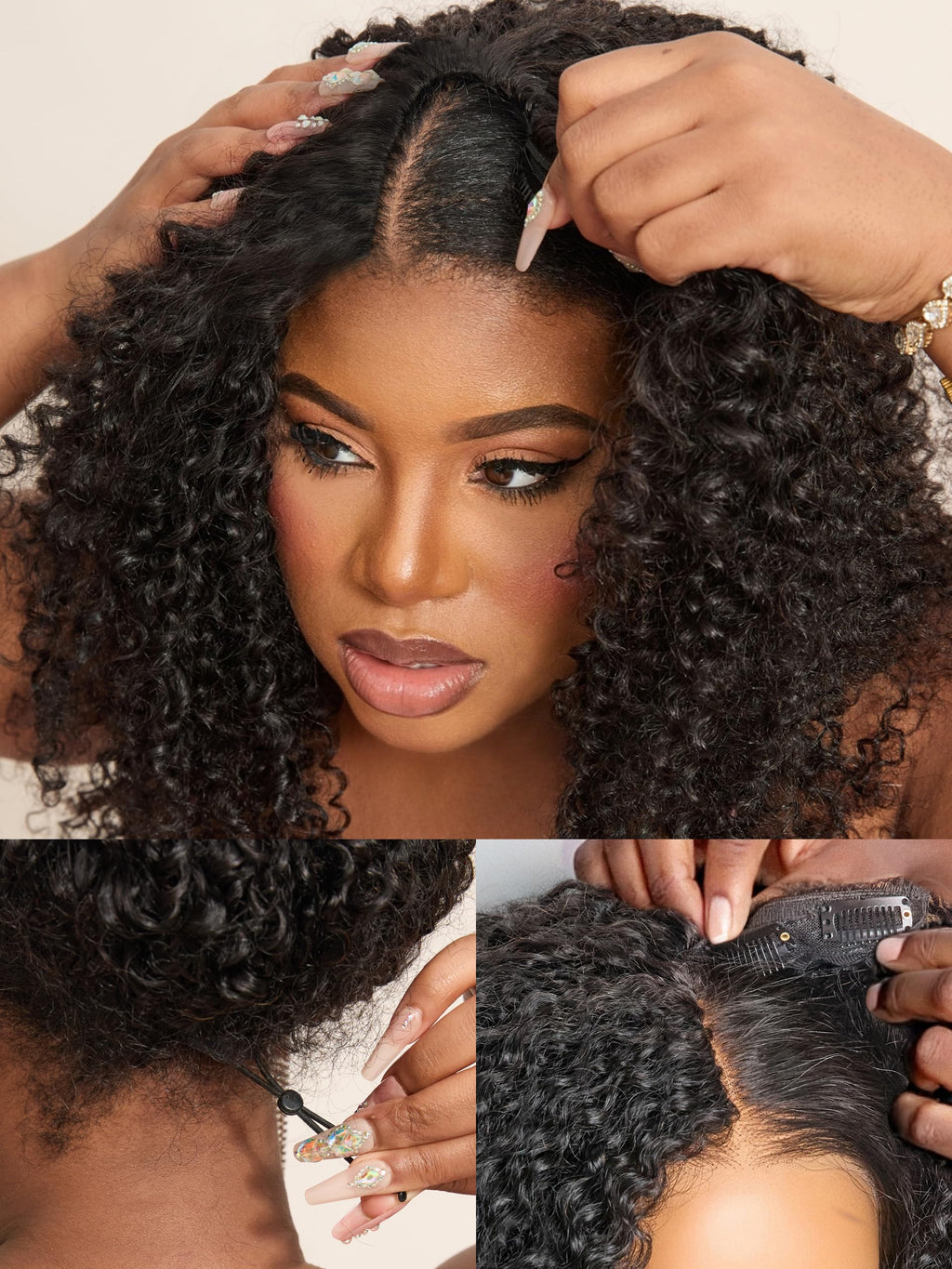 HAIR Headband Wig Human Hair Kinky Straight Drawstring Half Wig for Black Women 100% Real Human Hair Glueless None Lace Wigs Brazilian Virgin Hair Machine Made Wig 200 Density Natural Color