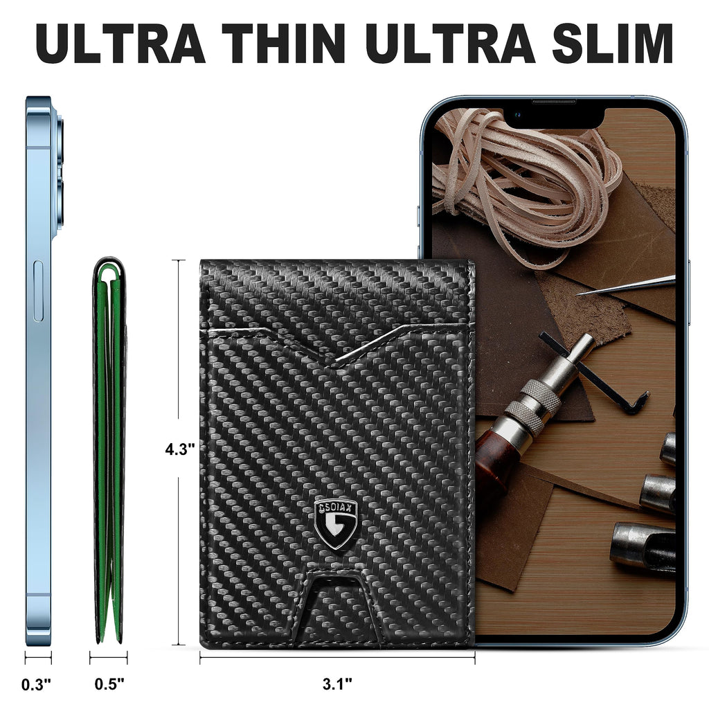 Slim Wallet for Men Rfid Blocking Leather Bifold Front Pocket Carbon Fiber Men's Money Clips Credit Card Holder With Gift Box