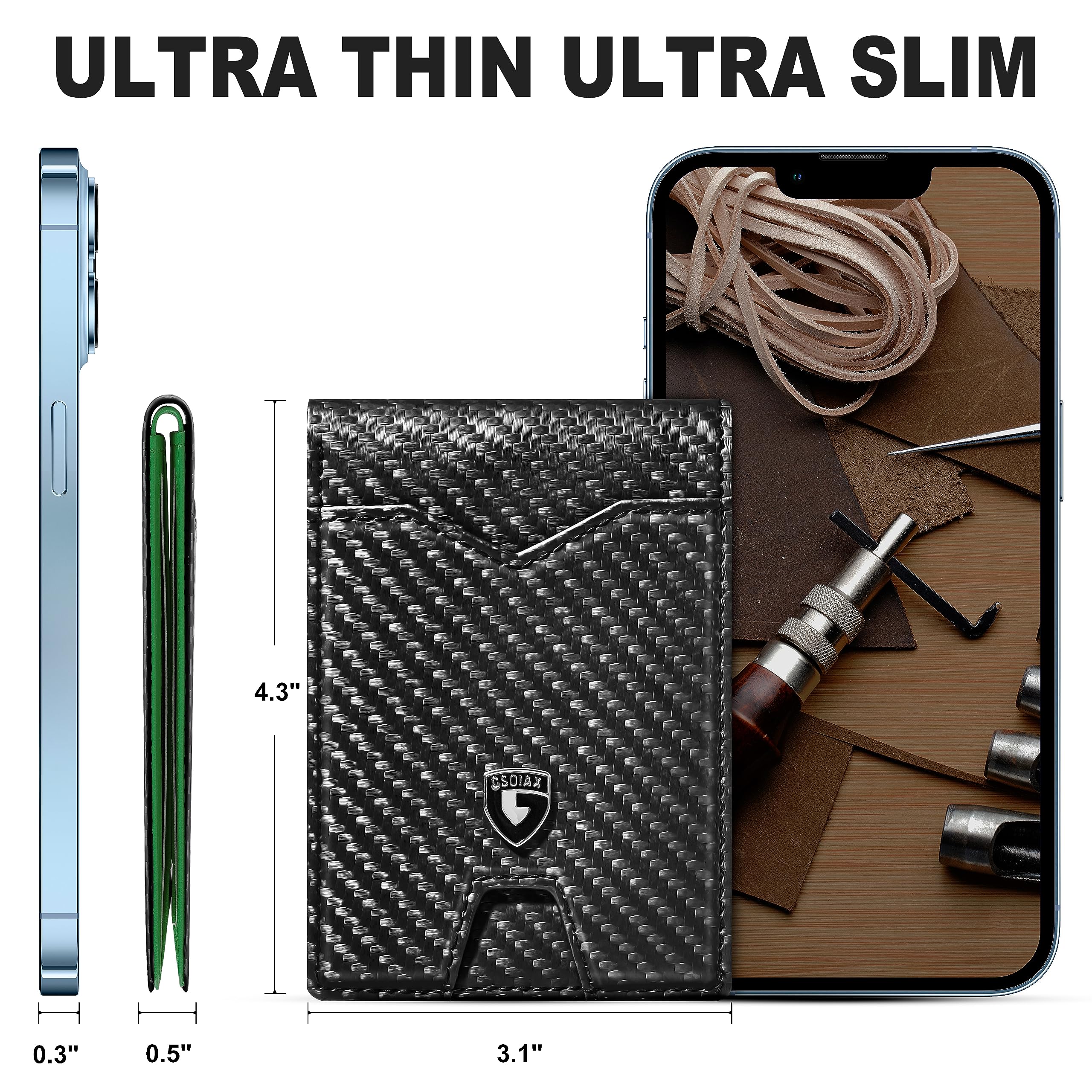 Slim Wallet for Men Rfid Blocking Leather Bifold Front Pocket Carbon Fiber Men's Money Clips Credit Card Holder With Gift Box