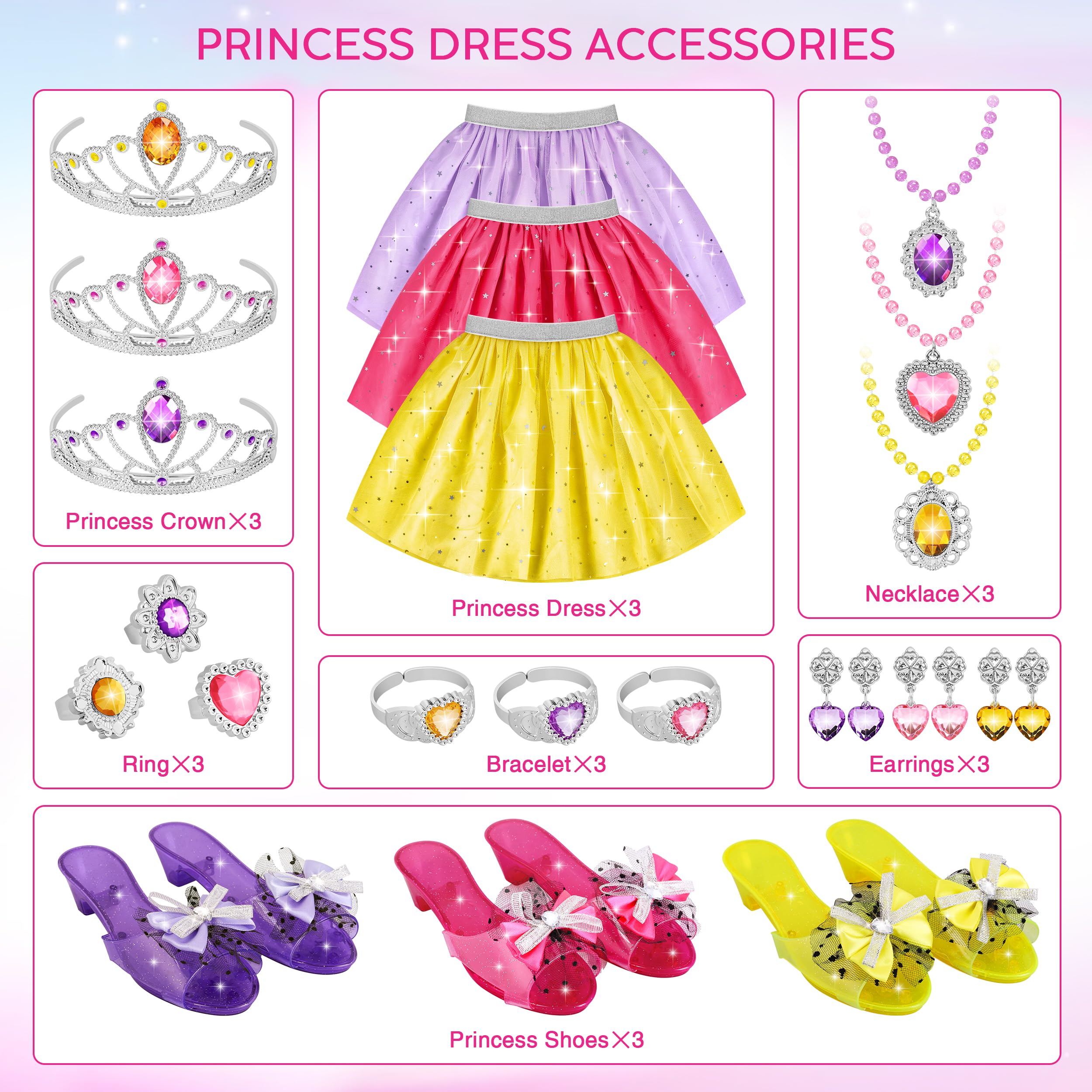 LJZJ Princess Dress Up Toys & Jewelry Boutique, Girls Role Play Gift for 3+ Year Old Girl Toddler B-Day Party Favors