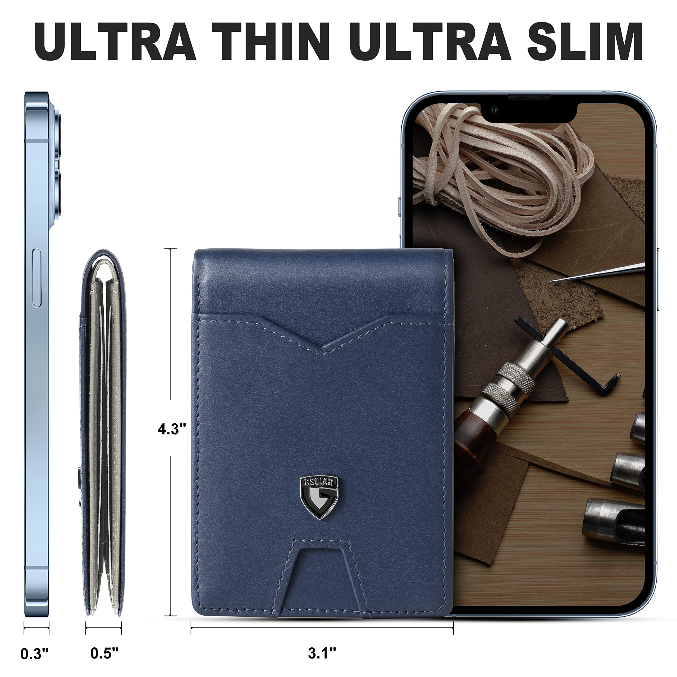 Slim Wallet for Men Rfid Blocking Leather Bifold Front Pocket Carbon Fiber Men's Money Clips Credit Card Holder With Gift Box