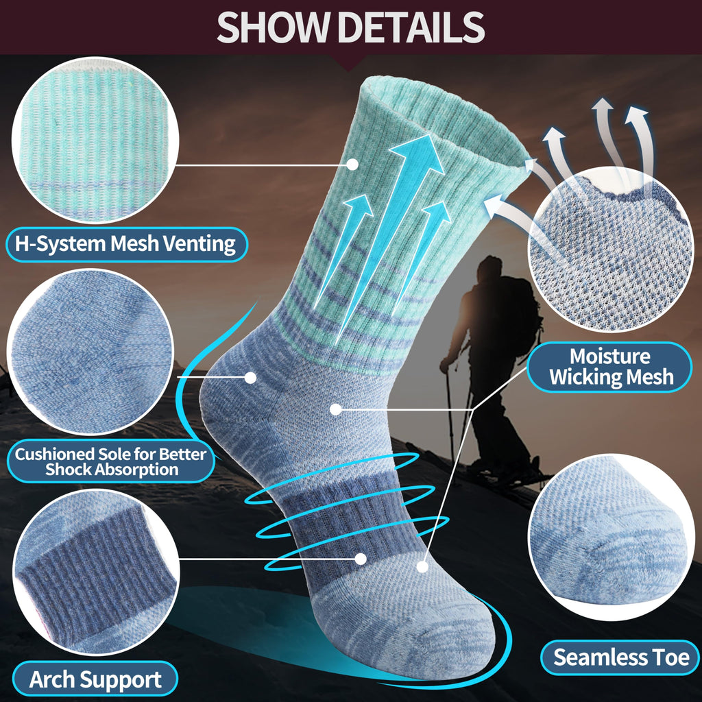 Merino Wool Hiking Socks for Women Thermal Winter Warm Boot Work Cushion Socks 5 Pairs
