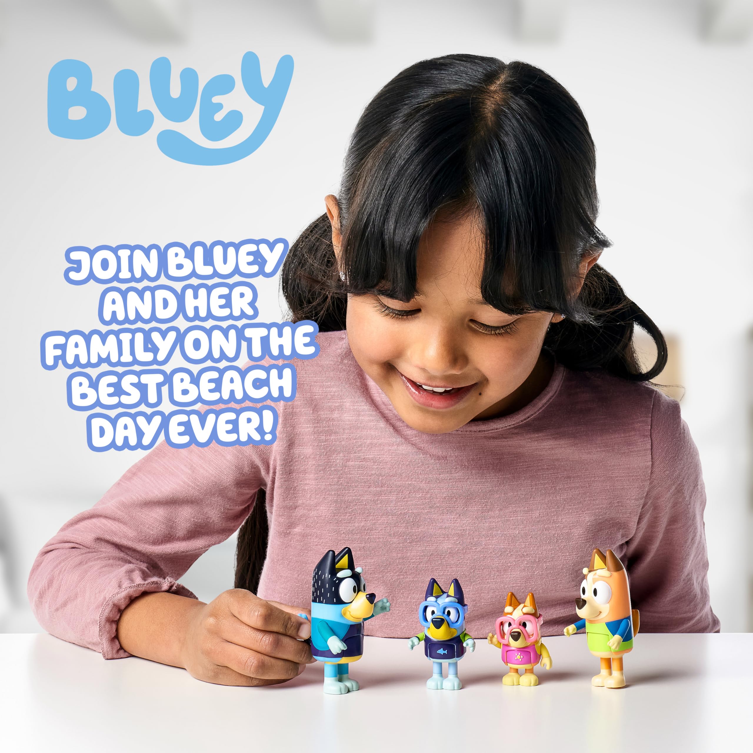 Bluey Family Figure Pack of 4, Robust Poseable Character Toys with Bingo, Chilli, and Bandit Figures, Toddler-Sized Animal Figurines for Kids Ages 3+