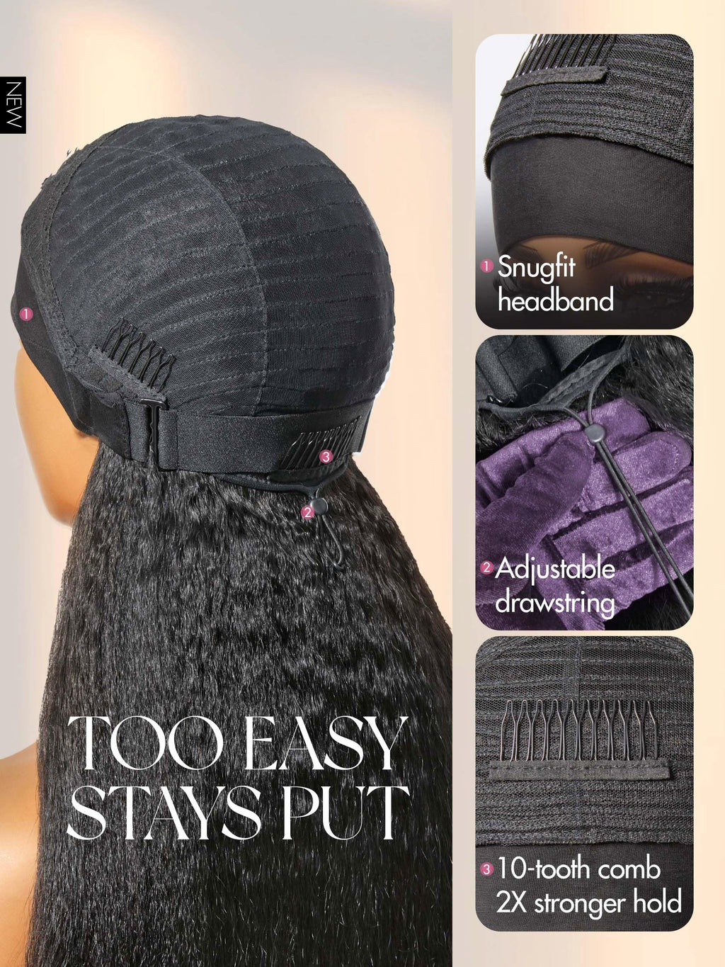 HAIR Headband Wig Human Hair Kinky Straight Drawstring Half Wig for Black Women 100% Real Human Hair Glueless None Lace Wigs Brazilian Virgin Hair Machine Made Wig 200 Density Natural Color
