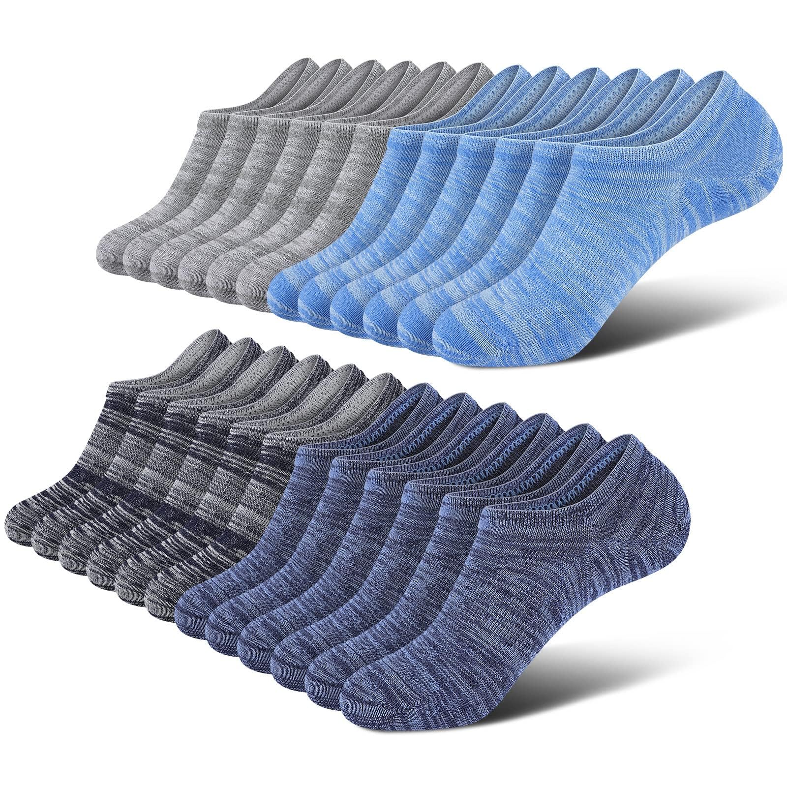 No Show Socks Men, Low Cut Ankle Short Casual Cotton Socks with Non Slip Grips 6-10/11-13