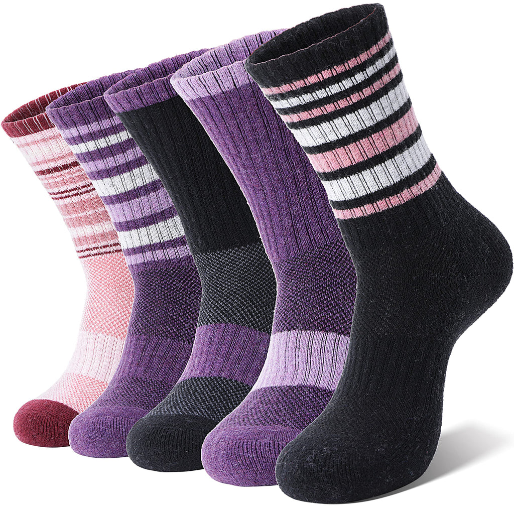 Merino Wool Hiking Socks for Women Thermal Winter Warm Boot Work Cushion Socks 5 Pairs