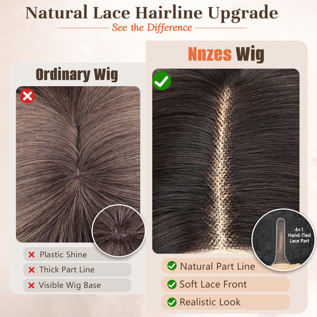 Long Brown Mixed Blonde Wavy Wig 4x1 Lace Natural Hairline Middle Part Curly Heat-Resistant Synthetic Fiber for Women & Beginners Daily Party Use 26In