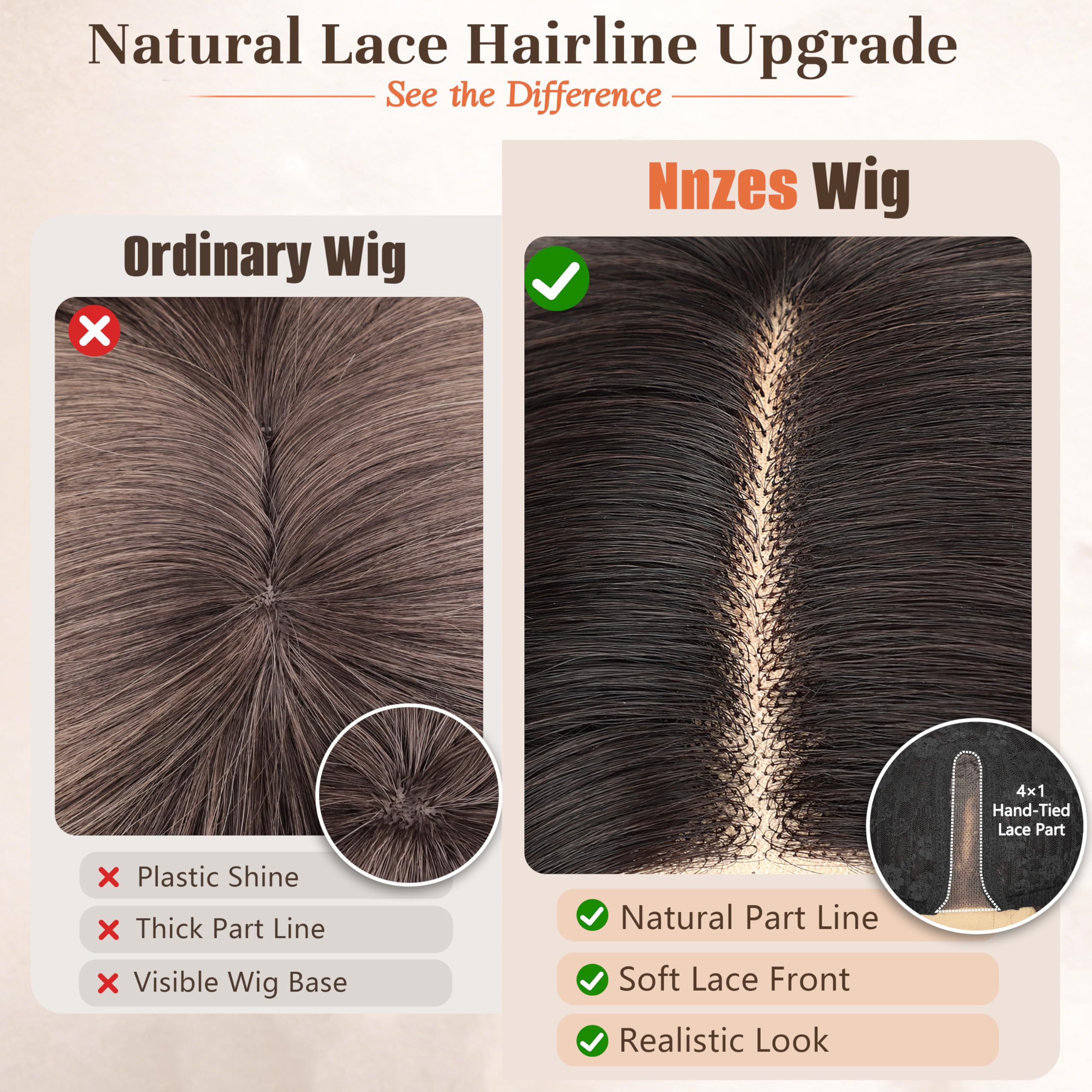 Long Brown Mixed Blonde Wavy Wig 4x1 Lace Natural Hairline Middle Part Curly Heat-Resistant Synthetic Fiber for Women & Beginners Daily Party Use 26In