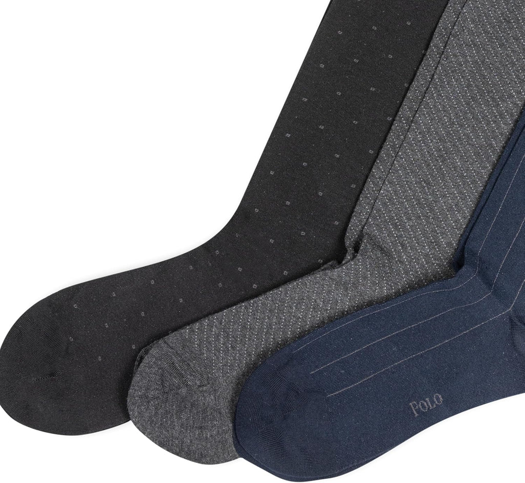 Men's Striped Over the Calf Sock 3 Pair Pack, Navy/Gray, Anthracite/Gray, Black/Charcoal, Men's Shoe Size: 6-12