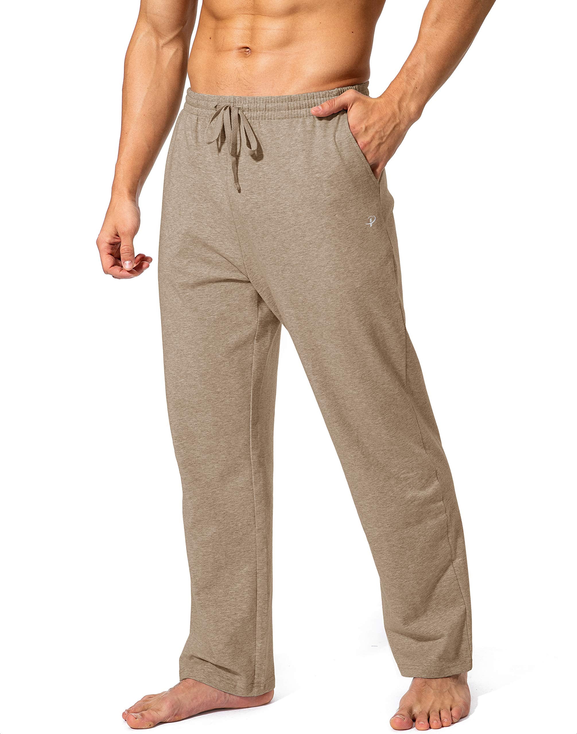Men's Cotton Yoga Sweatpants Athletic Lounge Pants Open Bottom Casual Jersey Pants for Men with Pockets