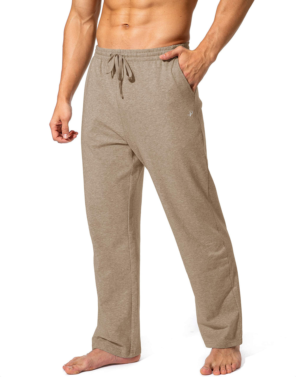 Men's Cotton Yoga Sweatpants Athletic Lounge Pants Open Bottom Casual Jersey Pants for Men with Pockets