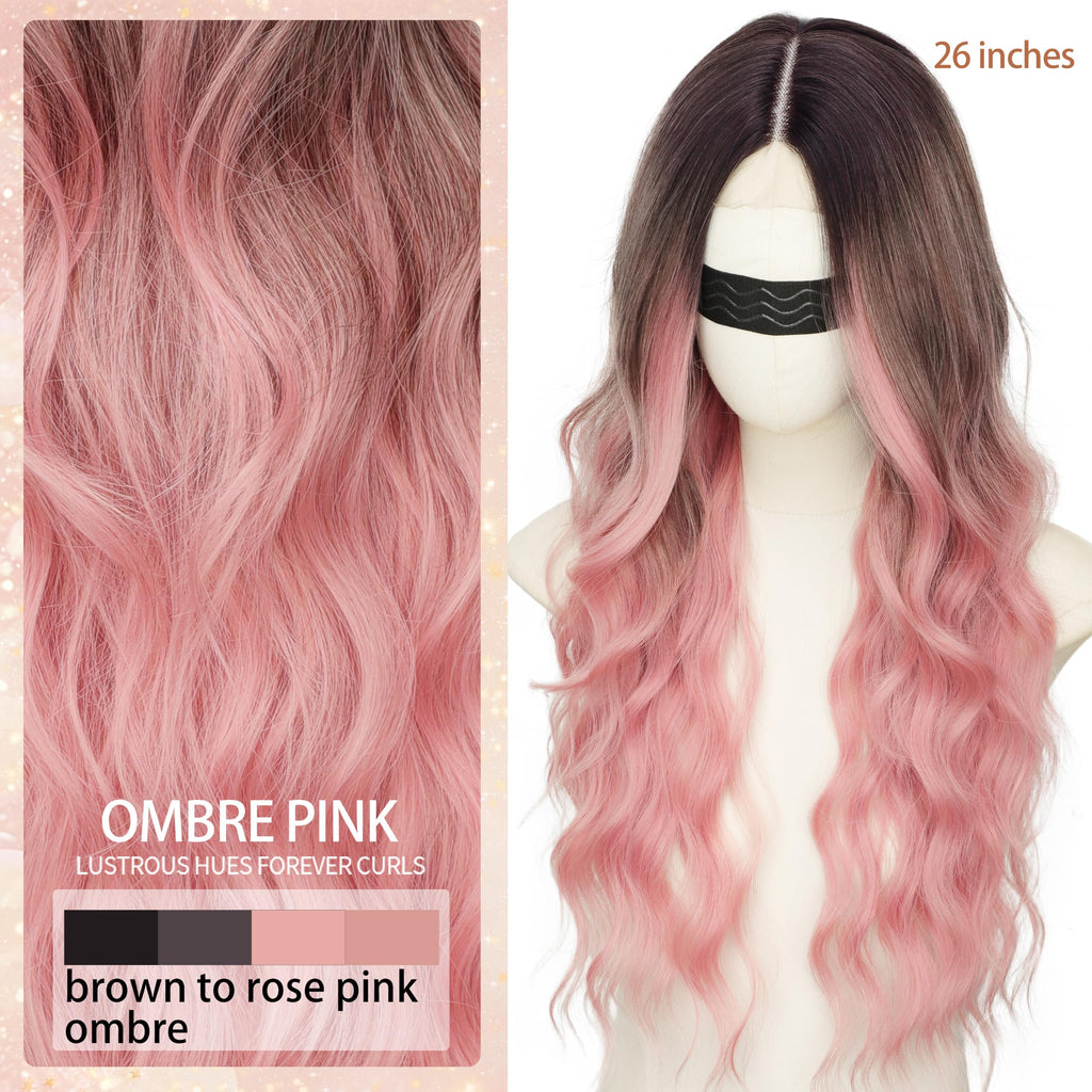 Long Brown Mixed Blonde Wavy Wig 4x1 Lace Natural Hairline Middle Part Curly Heat-Resistant Synthetic Fiber for Women & Beginners Daily Party Use 26In