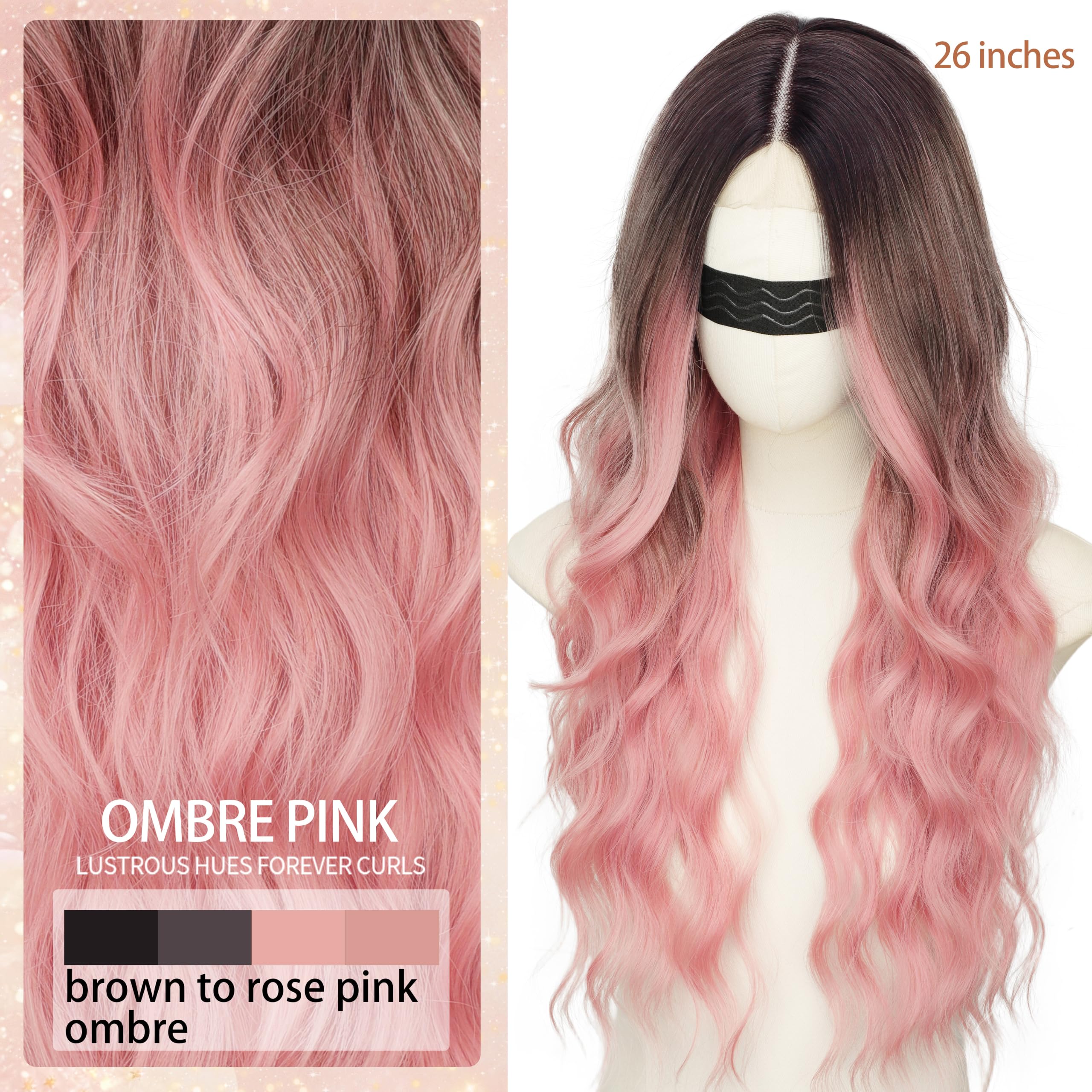 Long Brown Mixed Blonde Wavy Wig 4x1 Lace Natural Hairline Middle Part Curly Heat-Resistant Synthetic Fiber for Women & Beginners Daily Party Use 26In