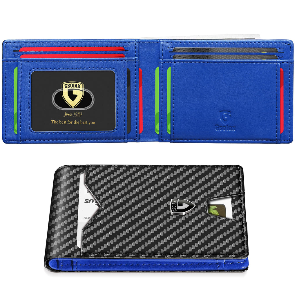 Slim Wallet for Men Rfid Blocking Leather Bifold Front Pocket Carbon Fiber Men's Money Clips Credit Card Holder With Gift Box